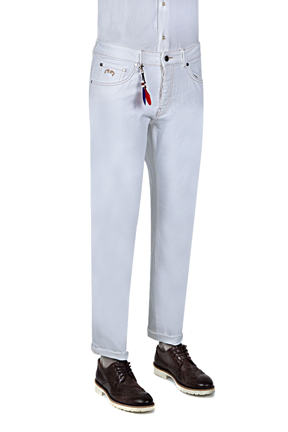 D'S Damat Beyaz Renk Erkek  Pantolon (Slim Fit)