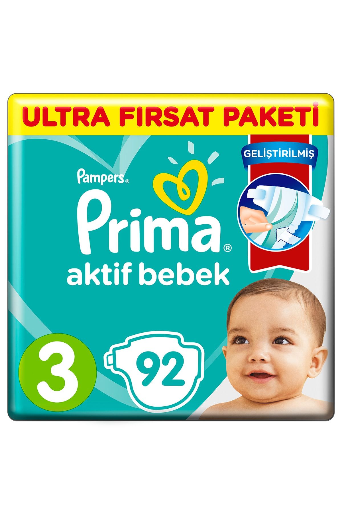 Prima Bebek Bezi Aktif Bebek 3 Beden 92 Adet Ultra Fırsat Paketi