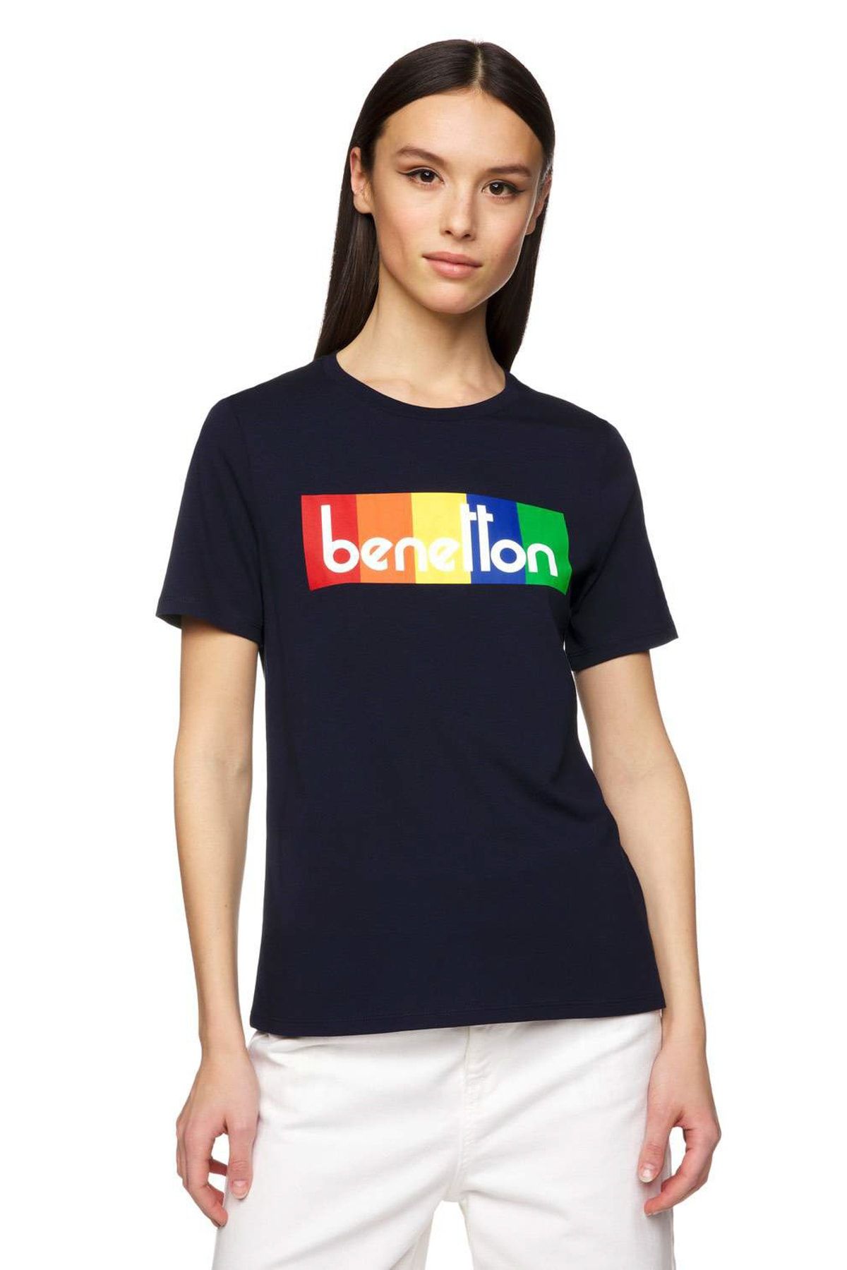 United Colors of Benetton Kadın Modal Karışımlı Logo Tshirt 312013P1ZE16B3-016