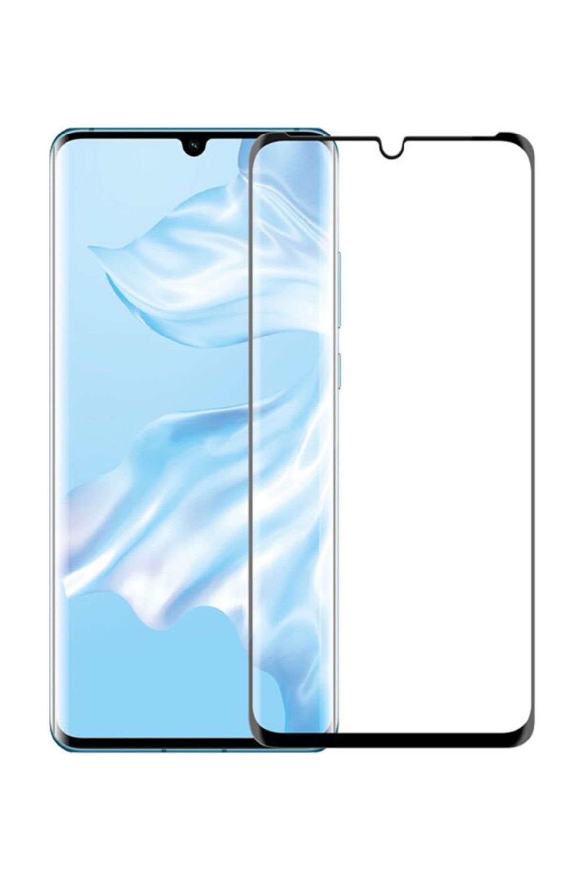 Microcase Huawei P30 Pro 3d Curved Tam Kaplayan Tempered Glass Cam Koruma - Siyah