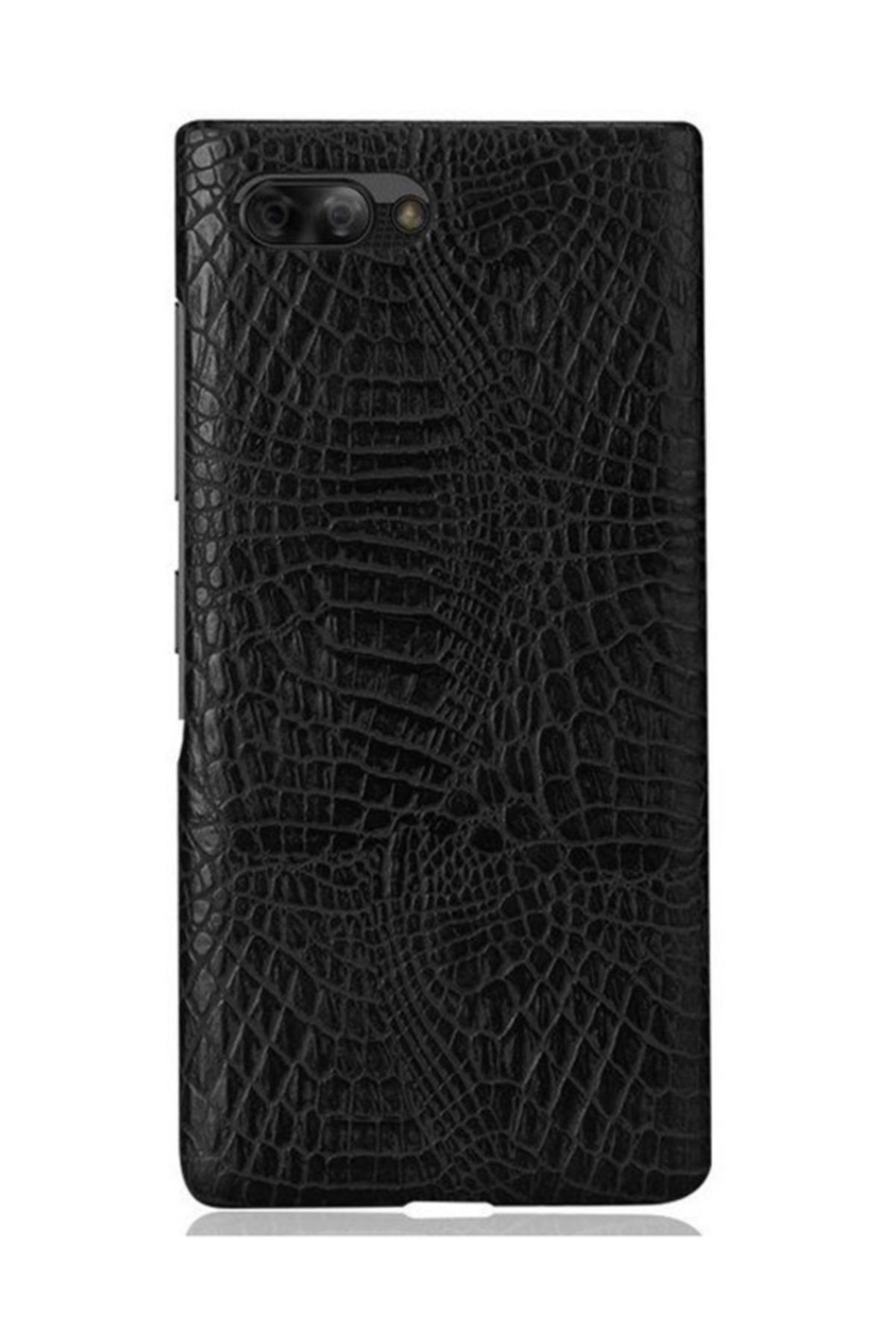 Microcase Blackberry Key2 Crocodile Timsah Deri Kaplama Sert Rubber Kılıf - Siyah