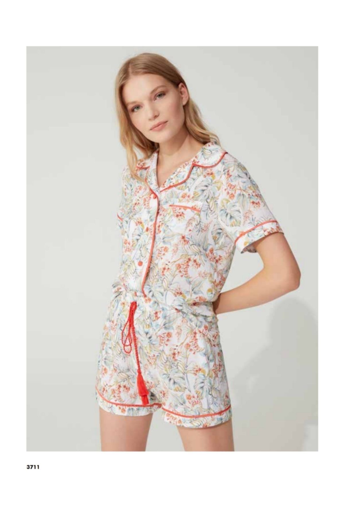 Feyza Pijama Kadın Kısa Kol Önden Düğmeli Şortlu Pijama