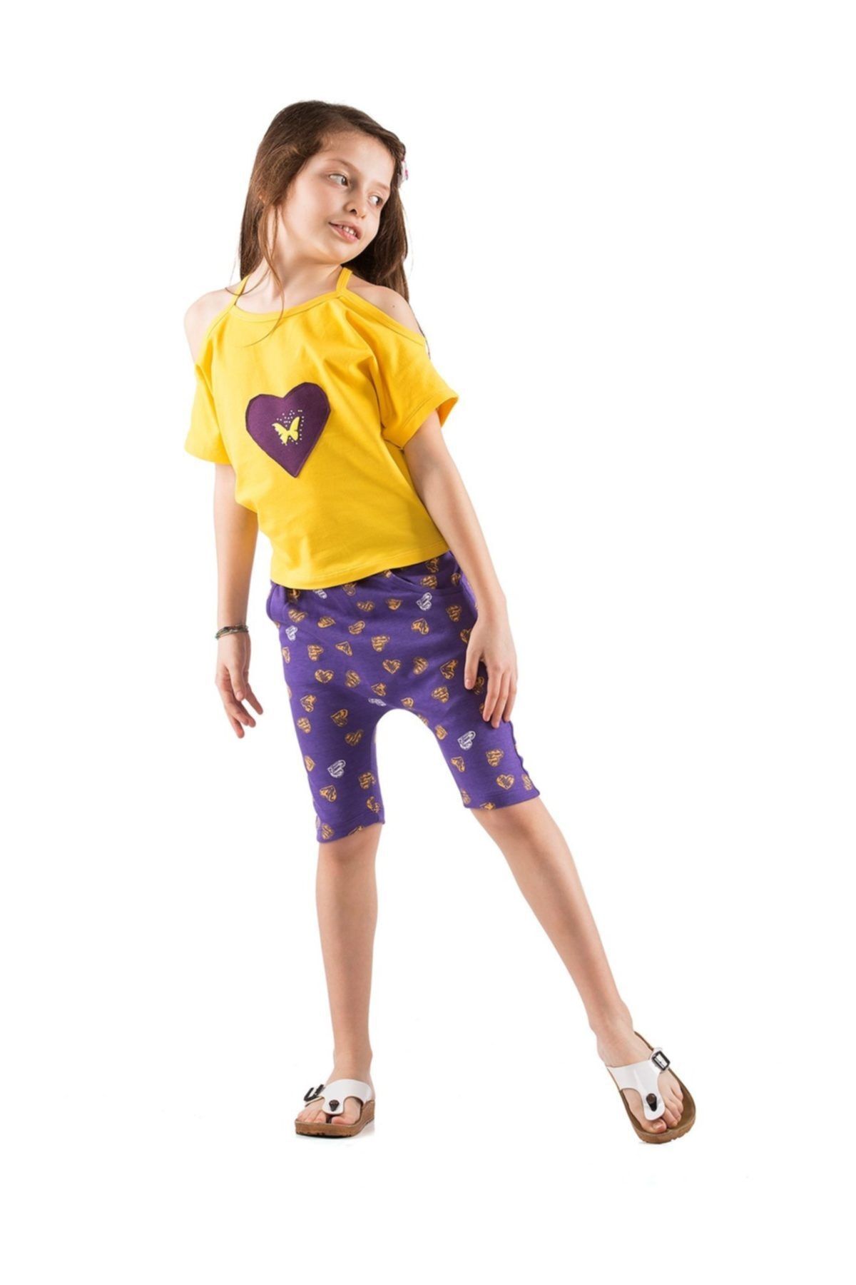 Kid's Choice Kalpli Mor Şort & Omuz Açık T-shirt Takım Kc-set176