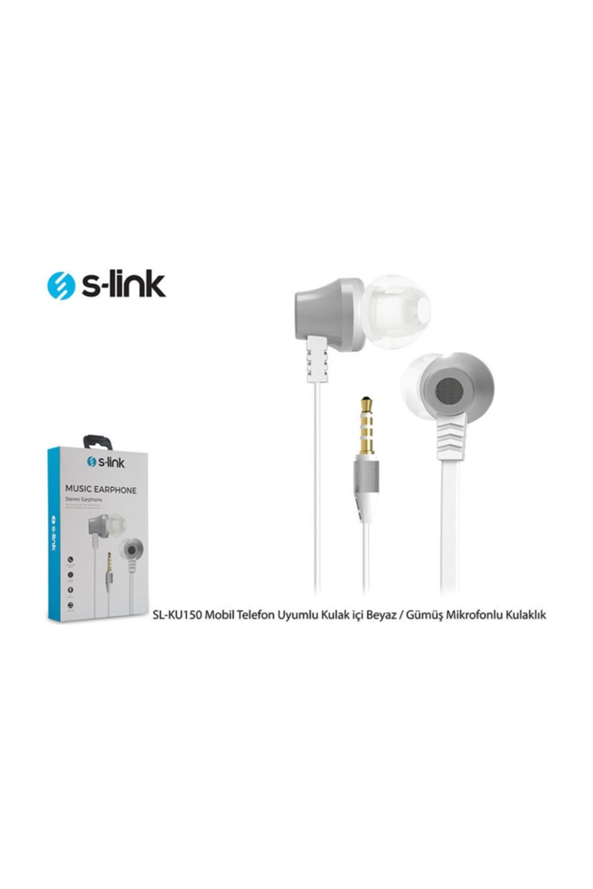 S-Link Sl-ku150 Mobil Telefon Uyumlu Taşıma Çantalı Kulak Içi Beyaz/gümüş Mikrofonlu Kulaklık