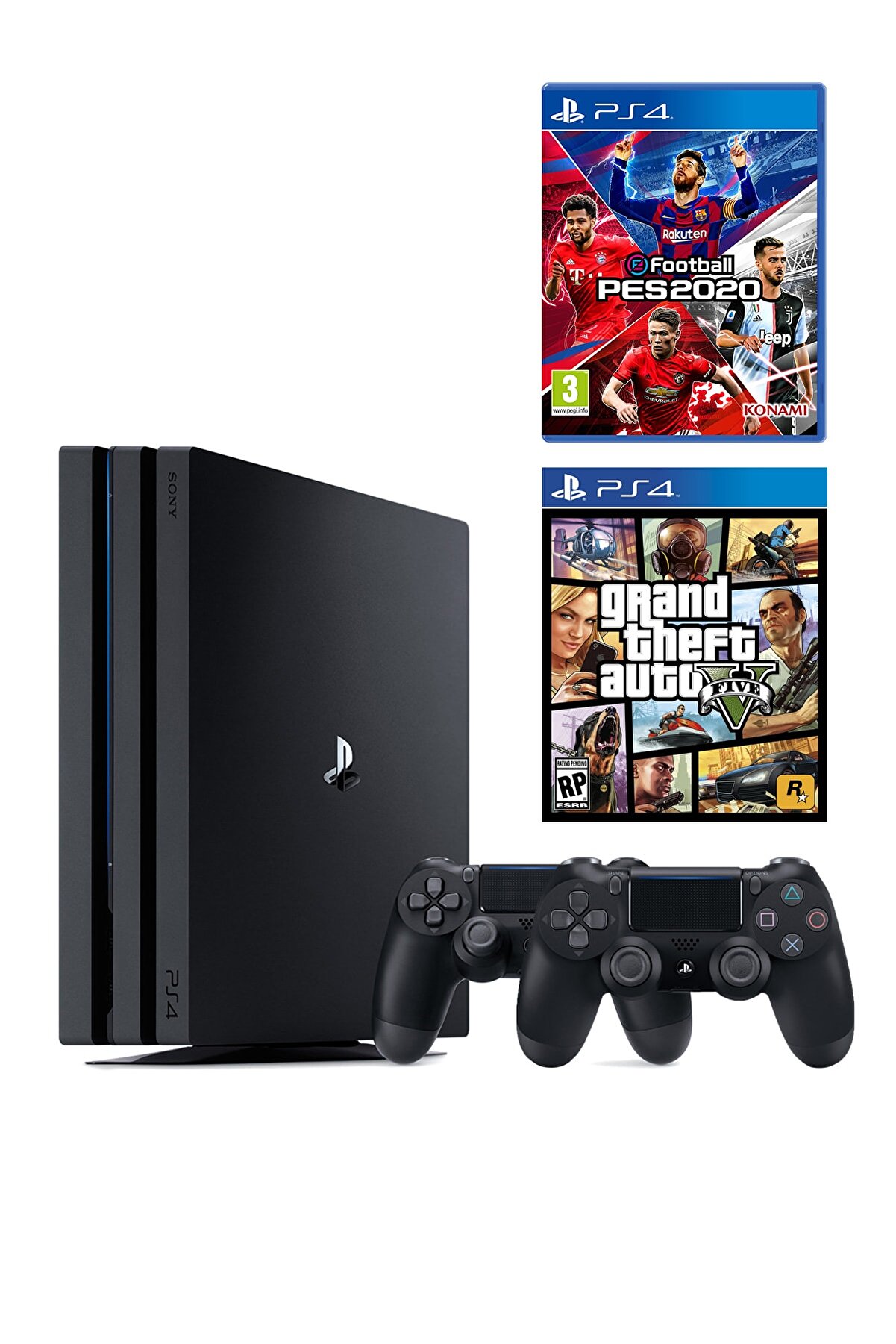 Sony Playstation 4 Pro 1 TB + 2. PS4 Kol + PS4 Pes 2020 + PS4 GTA 5