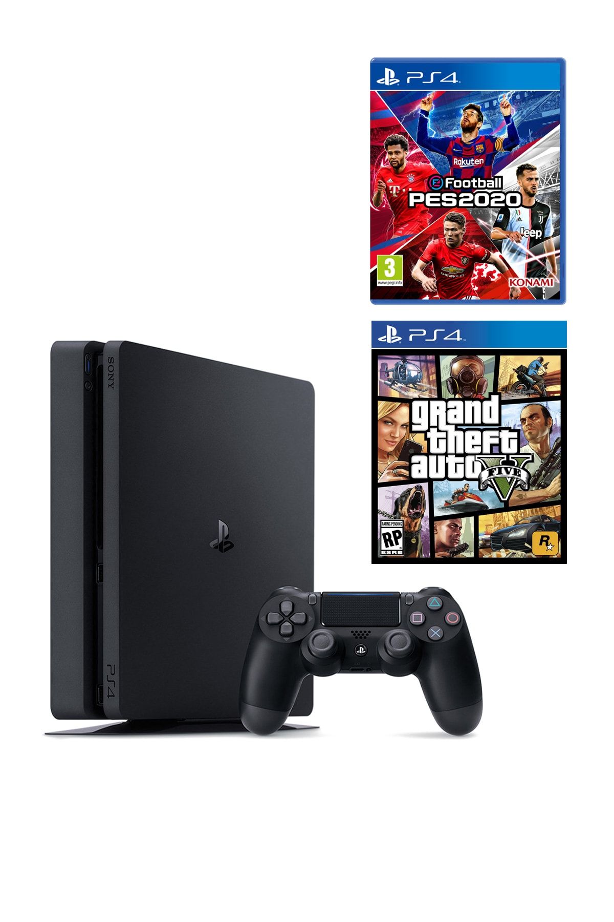 Sony Playstation 4 Slim 1 TB + PS4 Pes 2020 + PS4 GTA 5 (Eurasia Garantili)