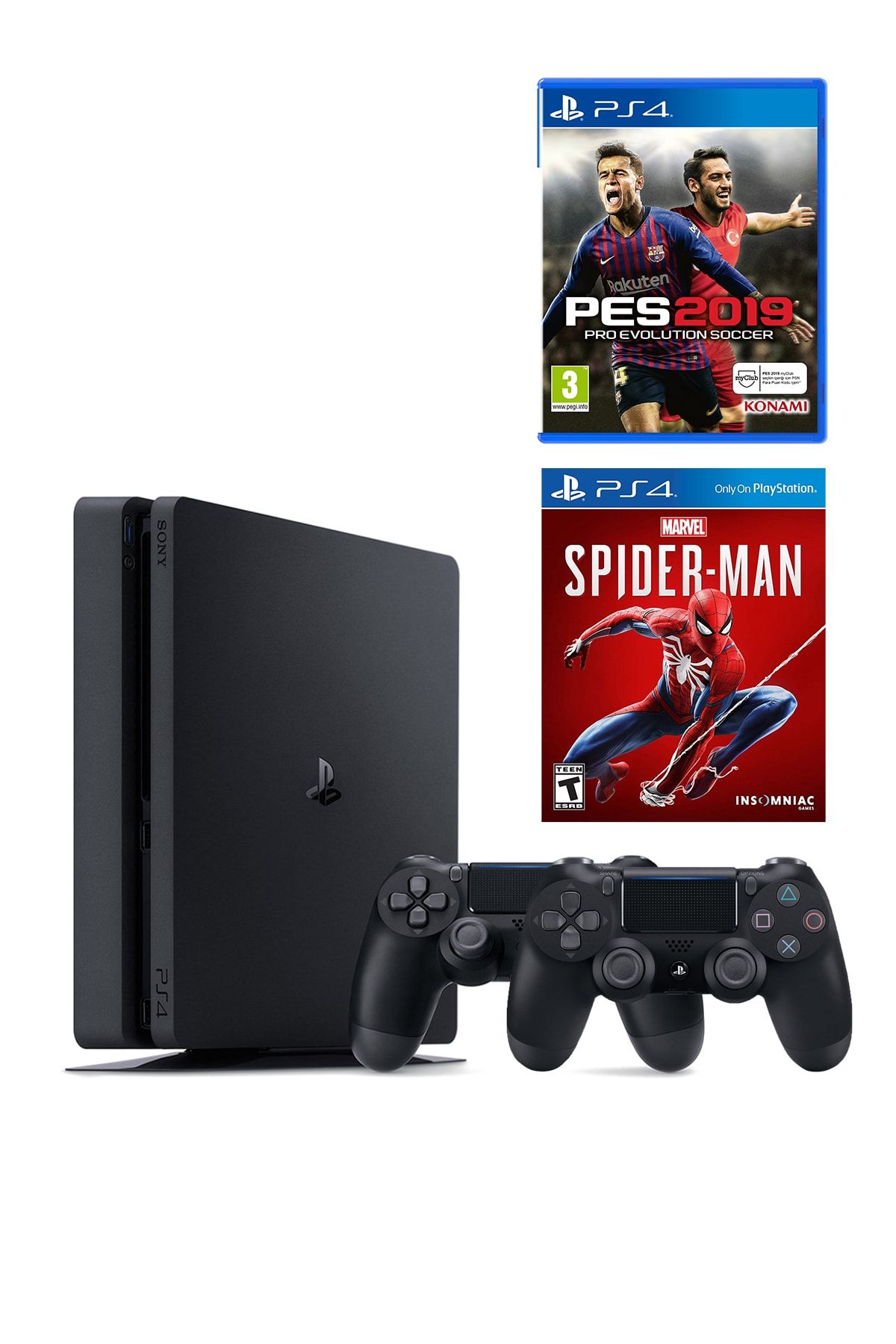 Sony Playstation 4 Slim 500 GB + 2. PS4 Kol + PS4 Pes 19 + PS4 Spider-Man (Eurasia Garantili)