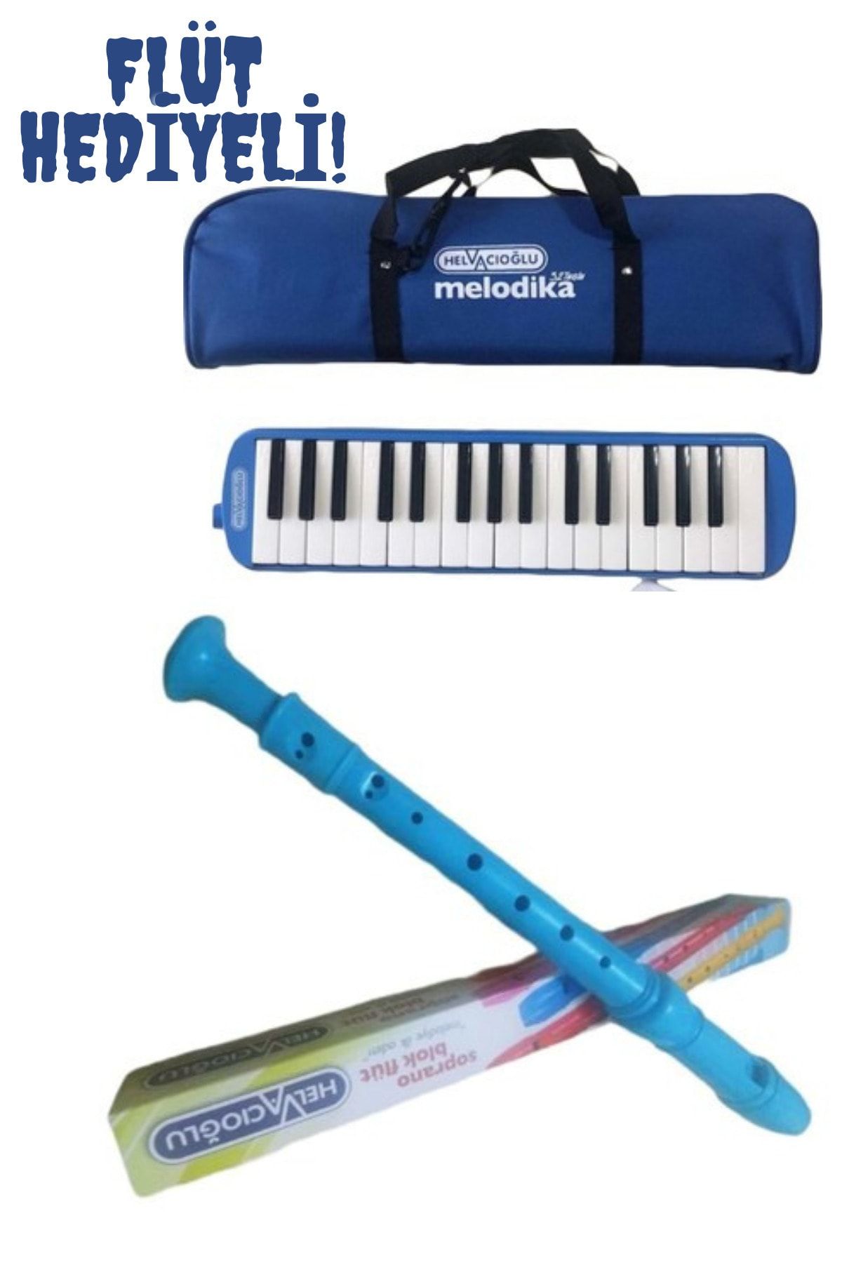 Helvacıoğlu Melodika Mavi 32 Tuşlu Melodika + 1 Adet Mavi Flüt Hediyeli