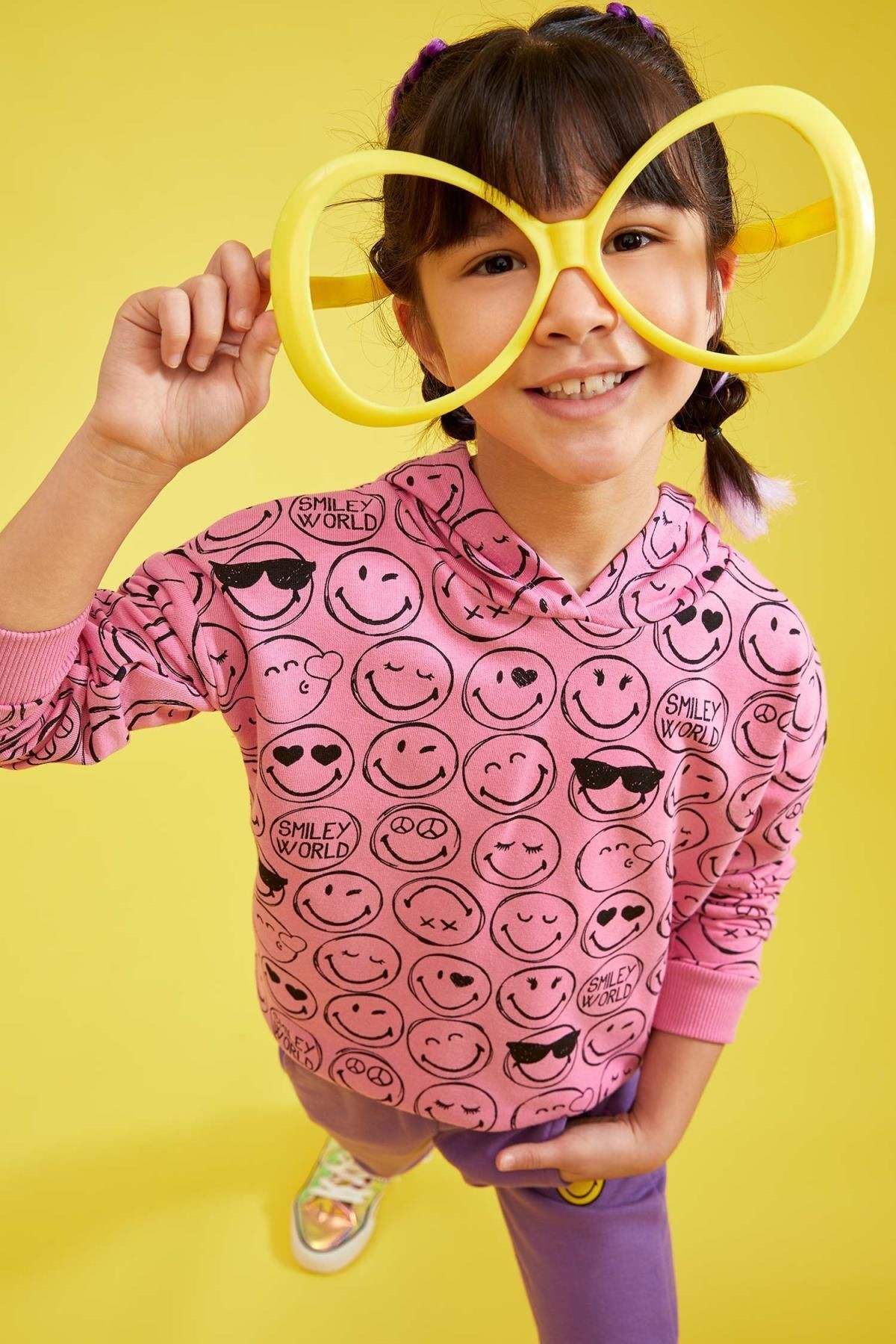 Defacto Kız Çocuk SmileyWorld Lisanslı Kapüşonlu Sweatshirt