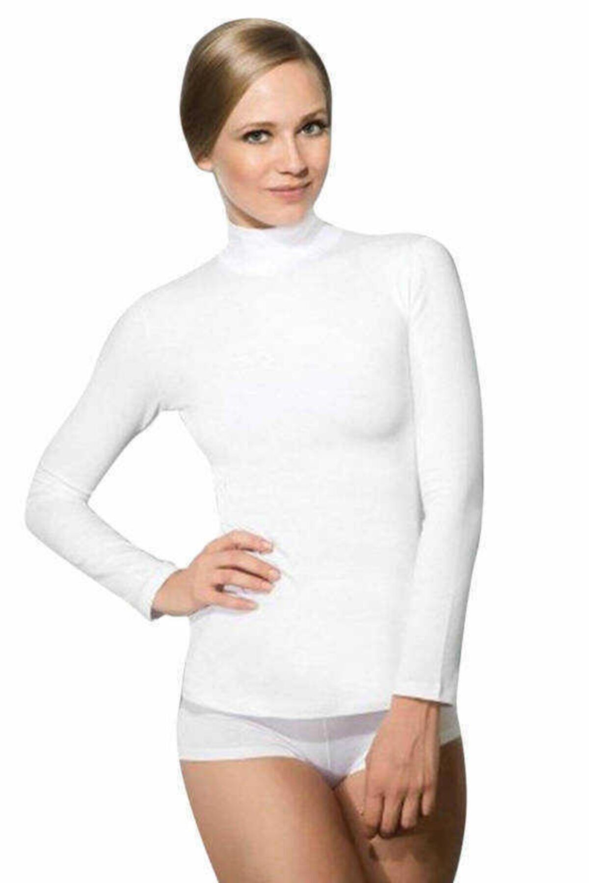 Doreanse Kadın Beyaz Uzun Kollu Boğazlı T-shirt 8510