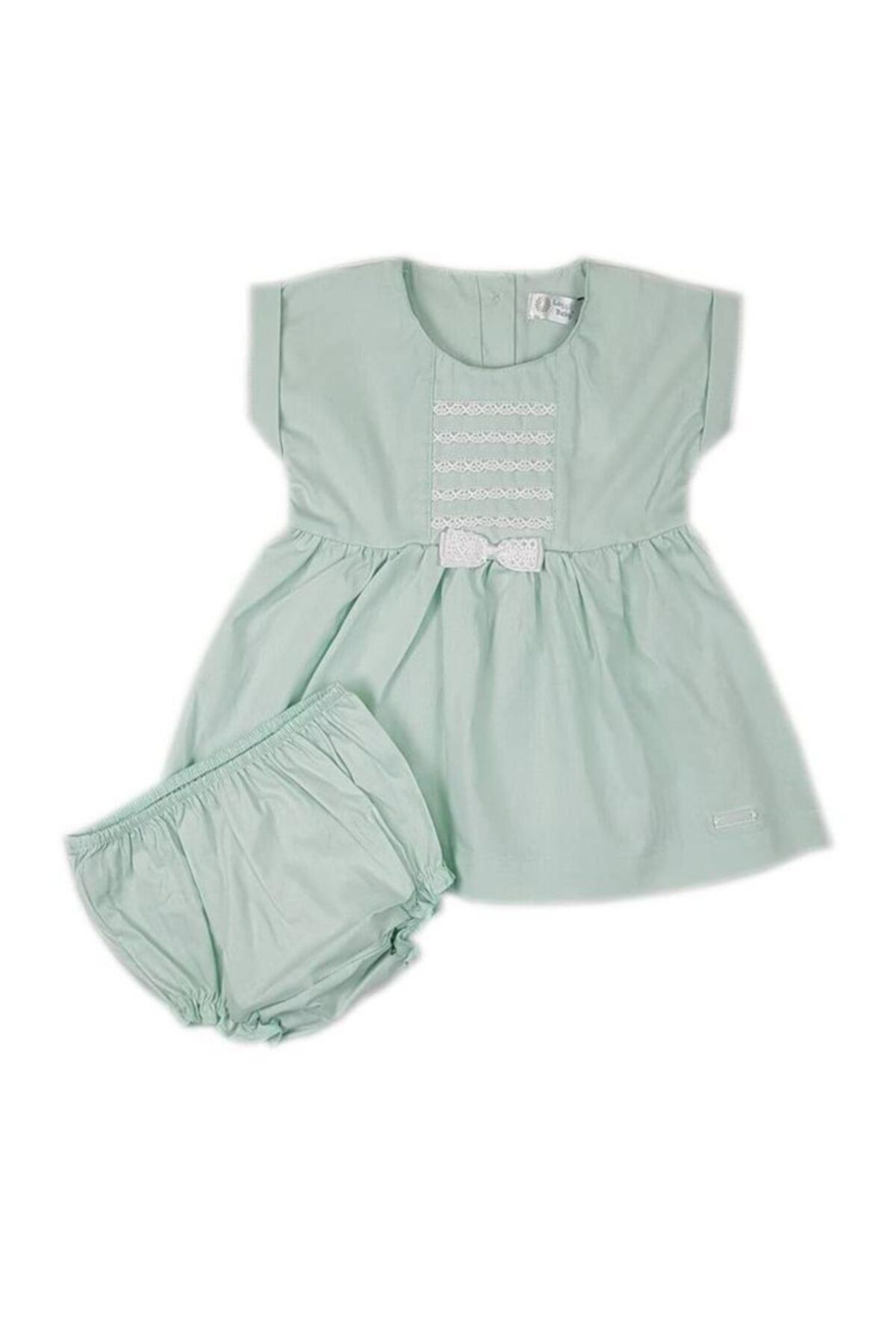 Luggi Baby Kaktüs Yeşili Kısa Kol Ön Tarafta Fiyonk Detaylı Elbise Külot Takım