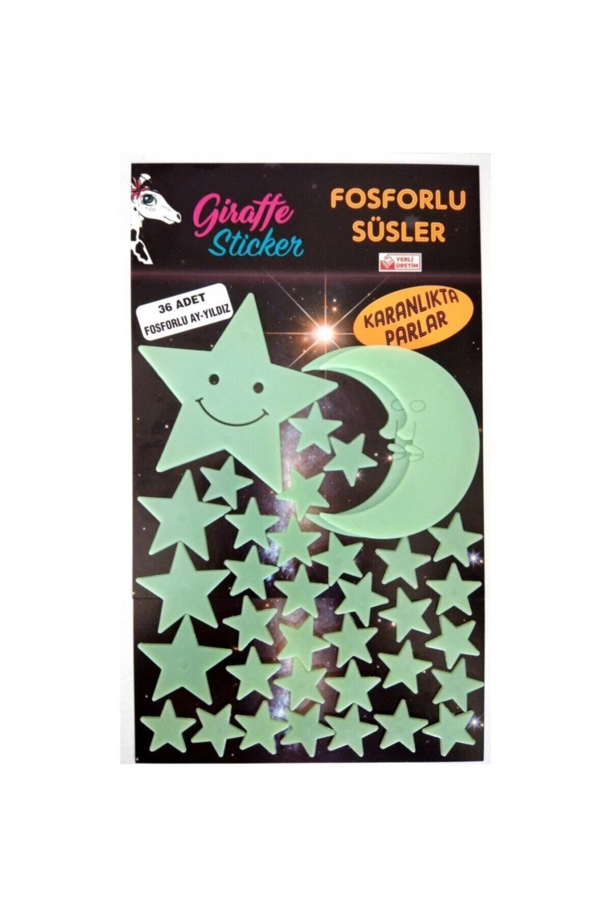 Giraffe Sticker Karanlıkta Parlayan Fosforlu Ay Ve Yıldız 36 Adet Fs-030