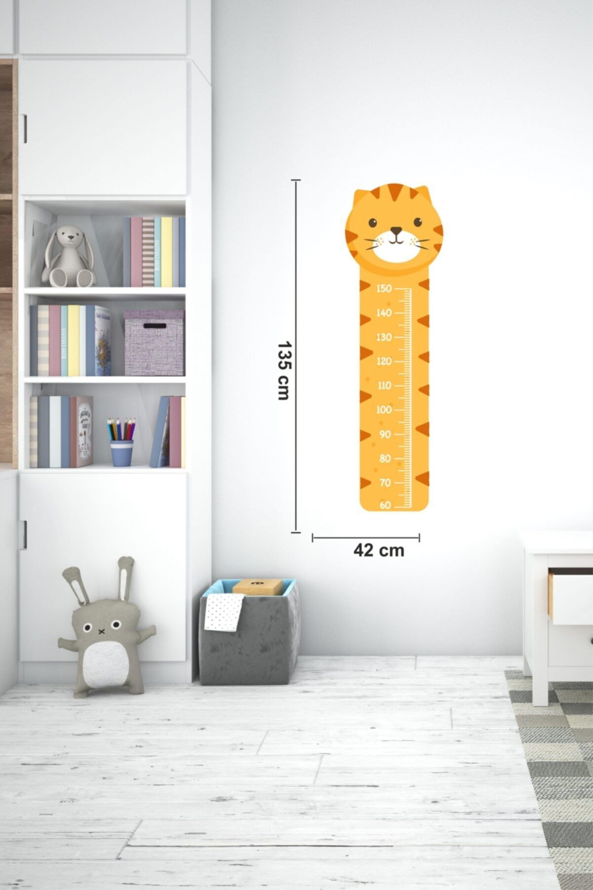 MSticker Sevimli Kaplan Çocuk Bebek Odası Boy Cetveli Sticker(42x135cm)