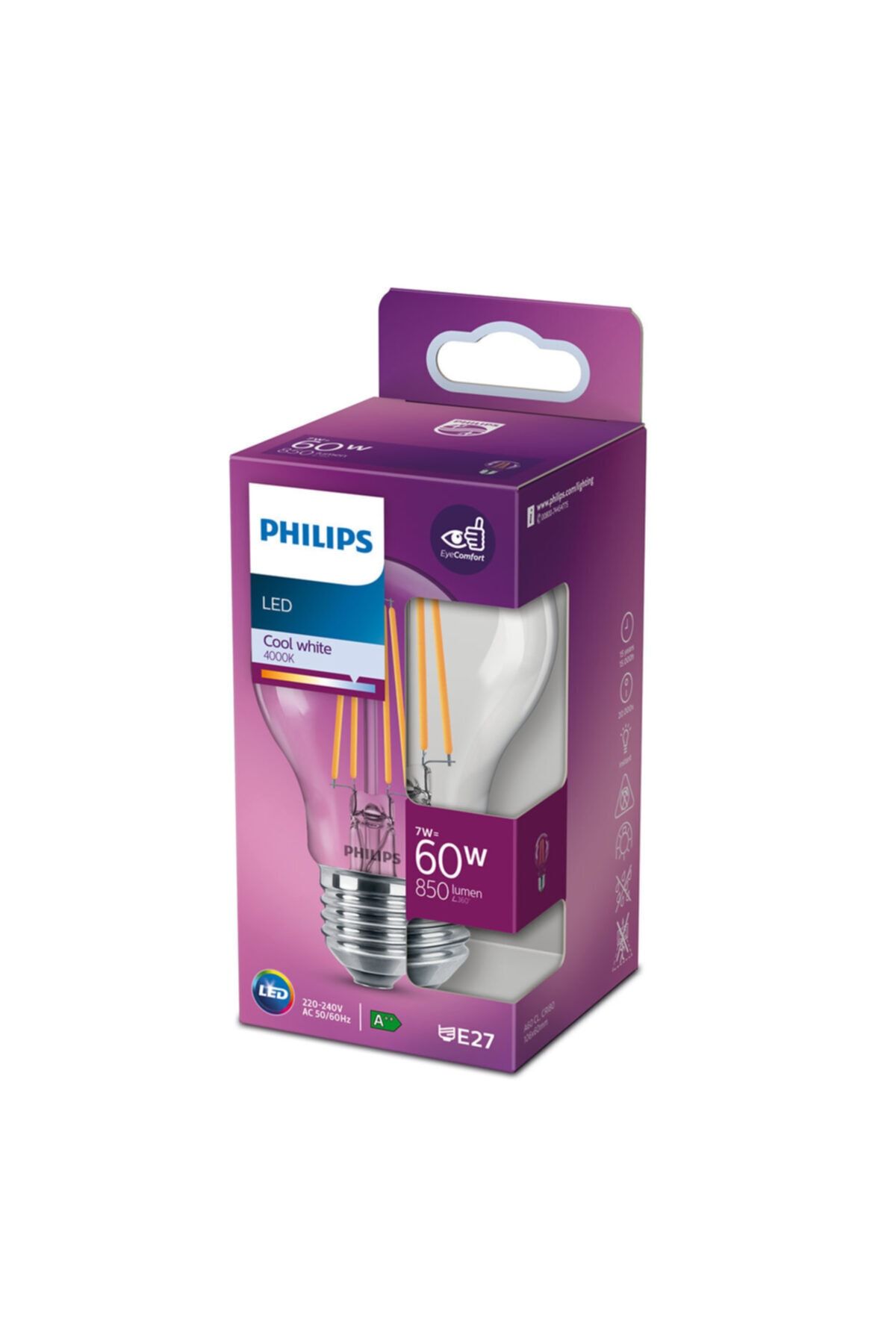 Philips Led Filament Classic 7w - 60w E27 4000k Günışığı