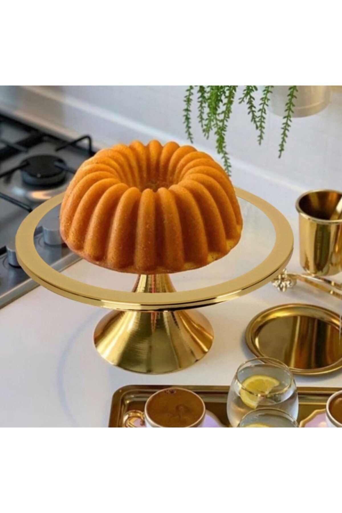 WuuQ Lüx Kek,pasta,sunumluk Stand,ayaklı Sunumluk - Gold Renk