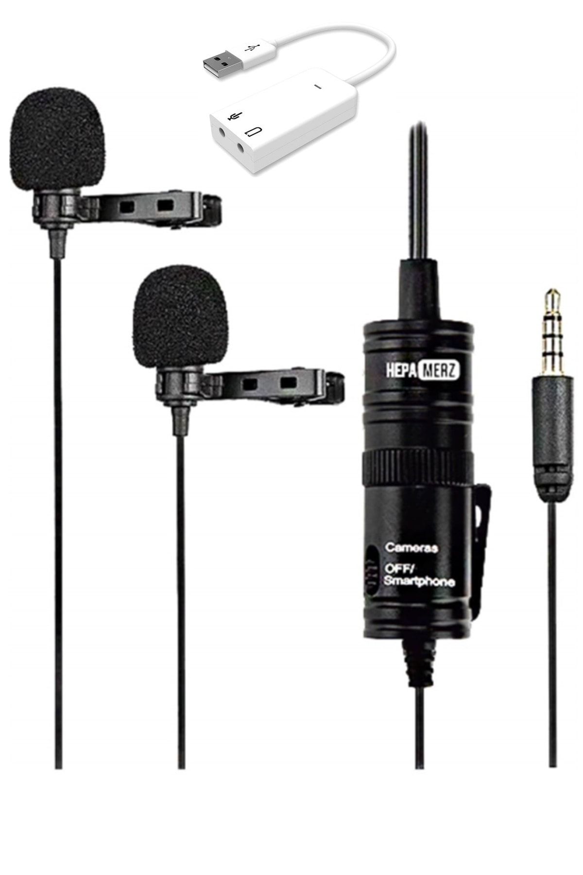 Hepa-Merz Hepa Merz Hm-156 Pro Çiftli Yaka Mikrofonu kamera Pc Telefon röportaj (Android-ios Mac)