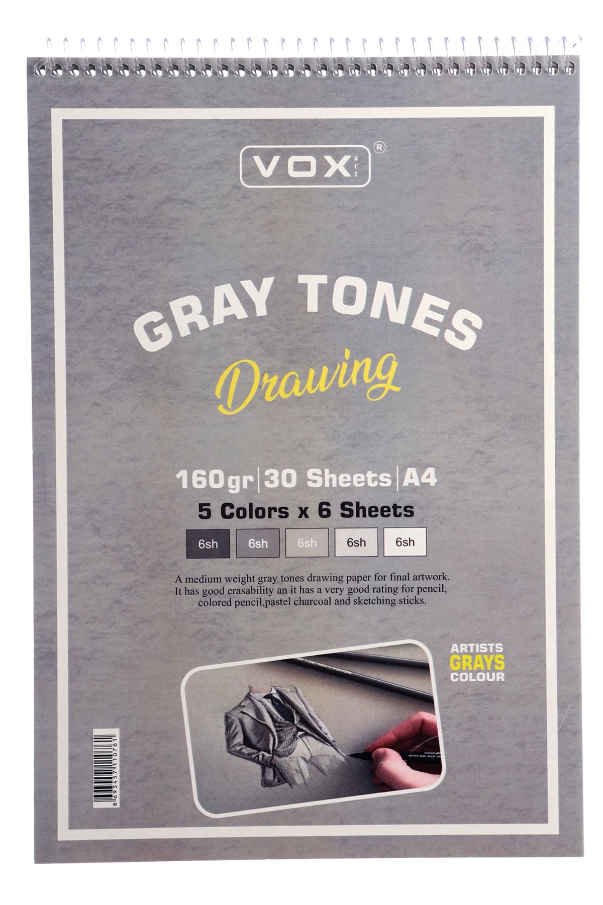 Vox Art 160 gr Gri Tonlar Eskiz Çizim Defteri - A4 -30 Yaprak - 5 Renk