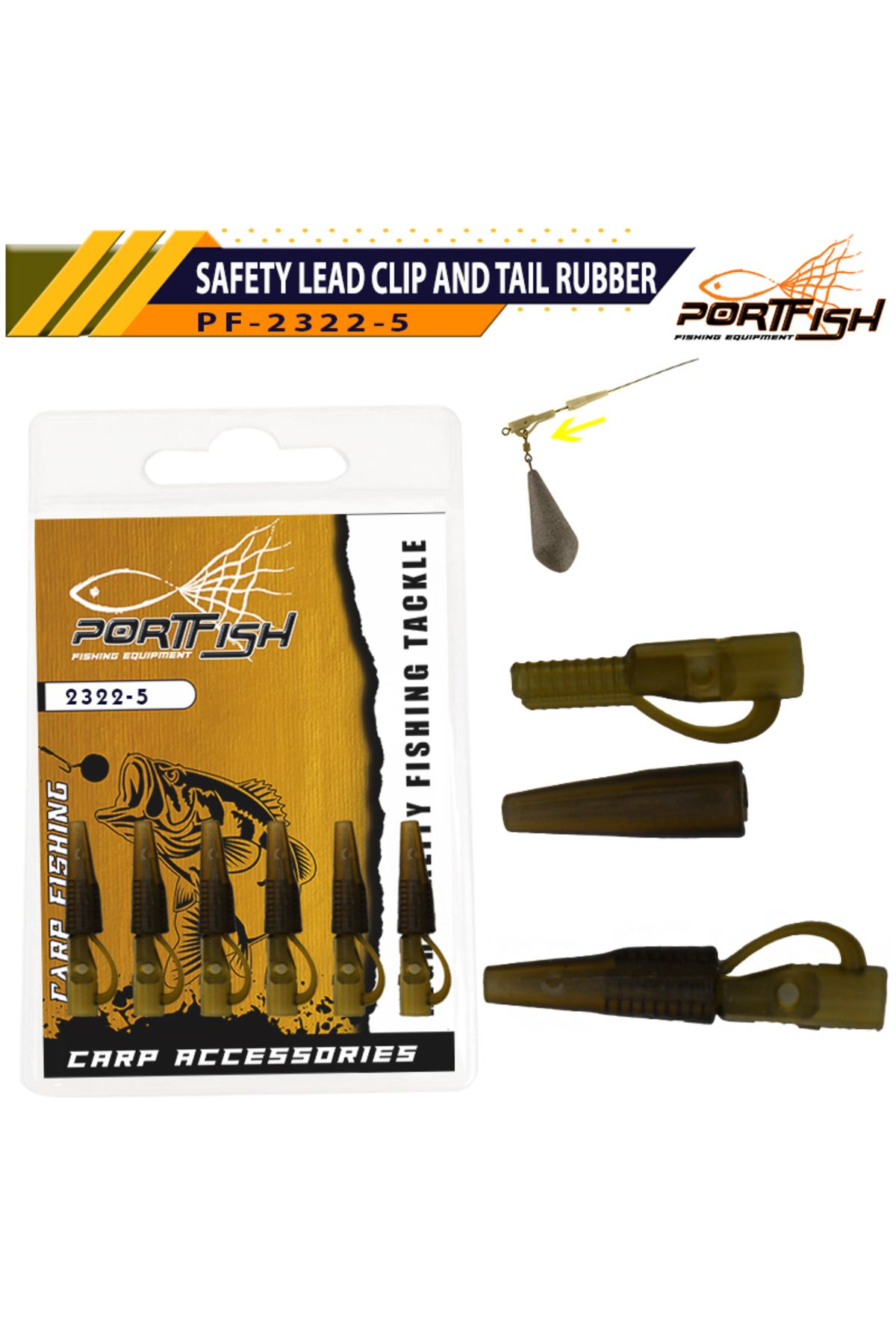 Port Fish Portfish 2322-5 Safety Lead Clip and Tail Rubber 6 Adet