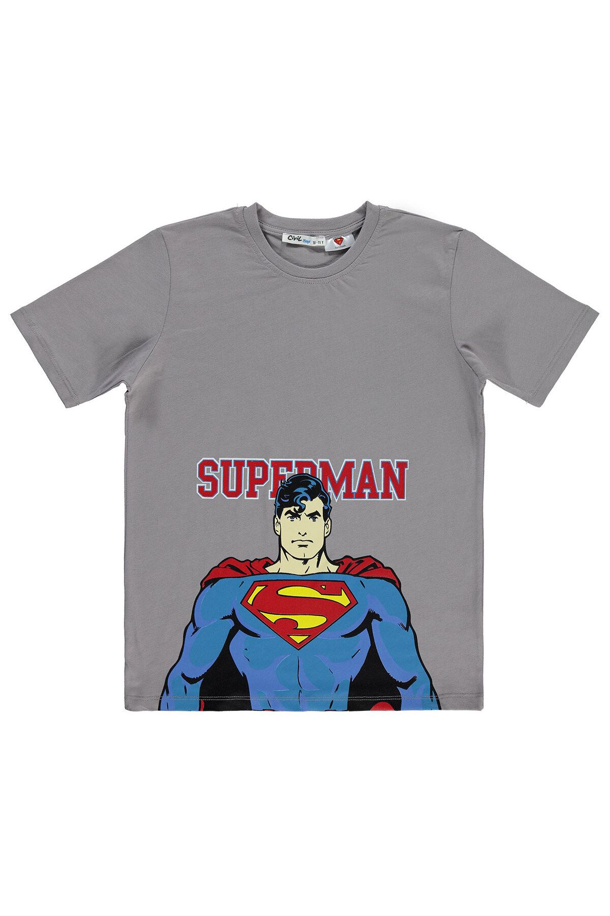 Superman Erkek Çocuk Tişört 10-13 Yaş Gri