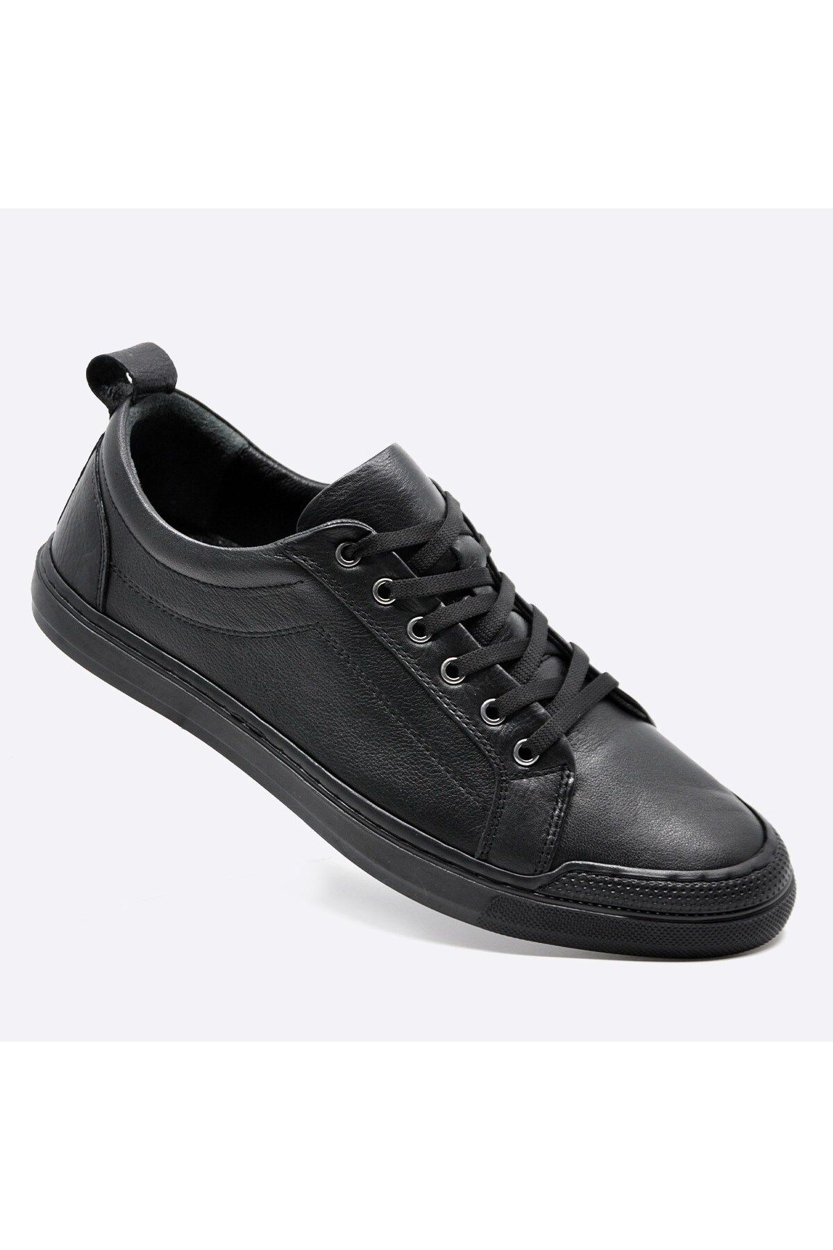 Fosco Hakiki Deri Sneaker Erkek Ayakkabı Siyah 9822 100