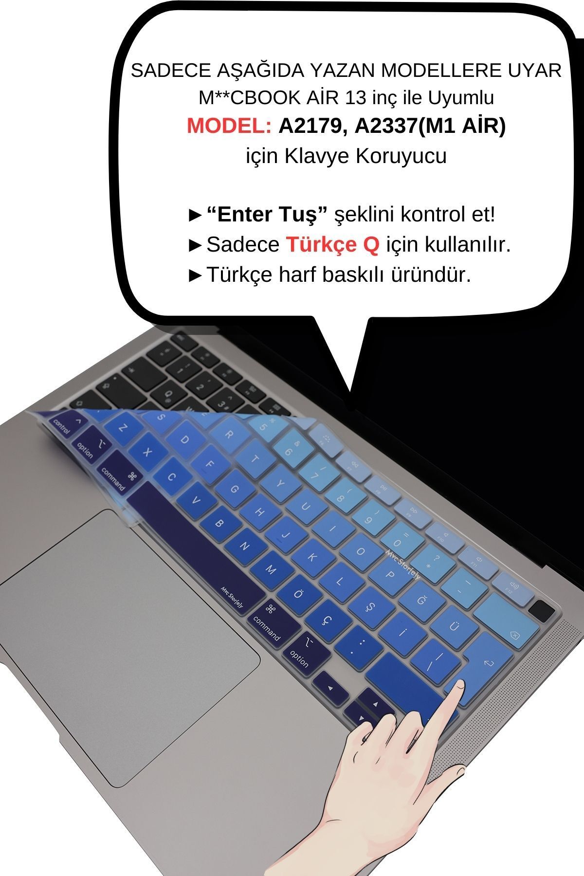 Mcstorey Macbook Air M1 ile Uyumlu Klavye Koruyucu TouchID A2179 A2337 Türkçe Baskı Ombre