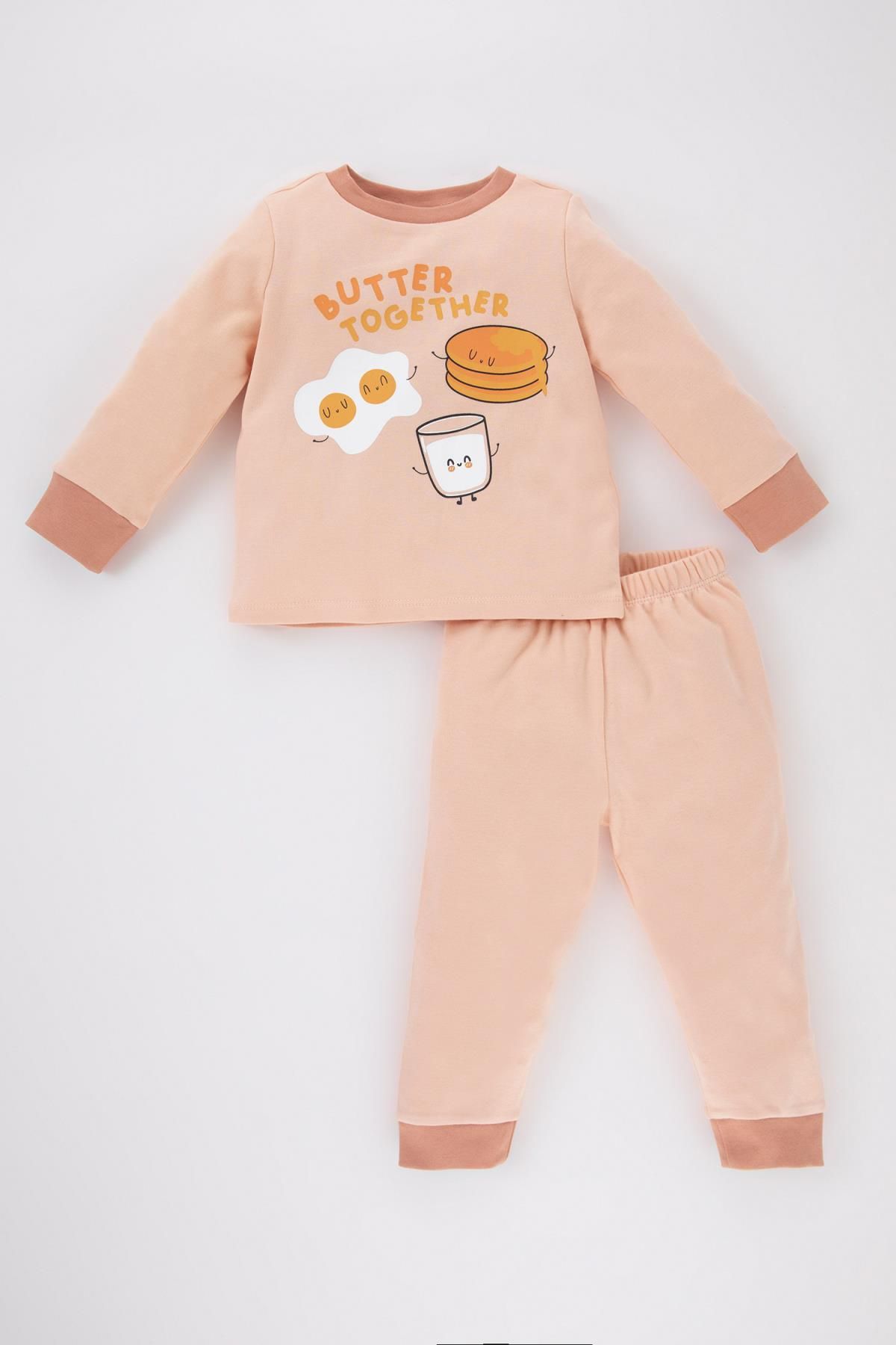 Defacto Kız Bebek Yiyecek Baskılı Uzun Kollu Premium 2'li Pijama Takımı