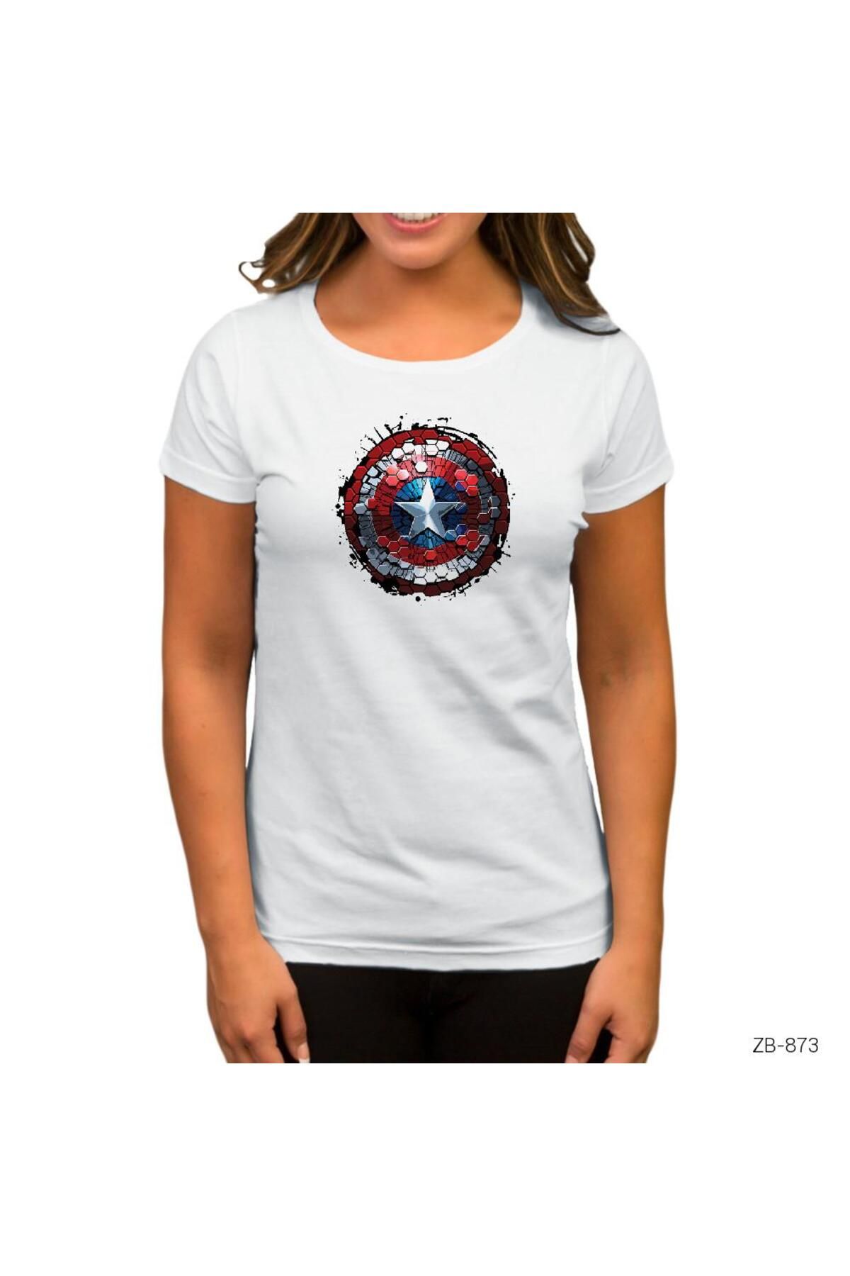 Genel Markalar Captain America Hexagonal Shield Beyaz Kadın Tişört L Beden