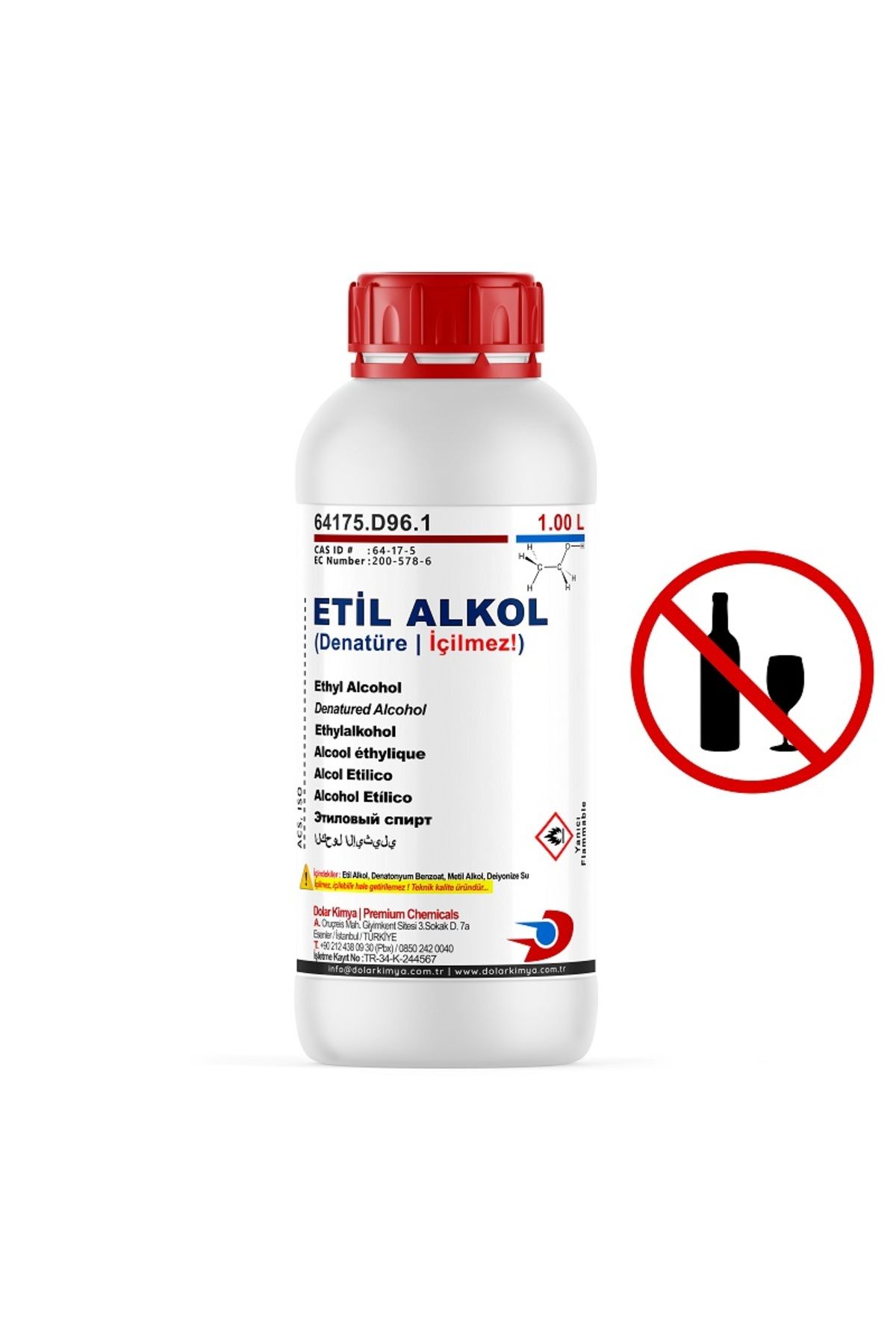 Dolar Kimya Etil Alkol - Içilmez (ethanol, Denatüre) | 1.00 Litre