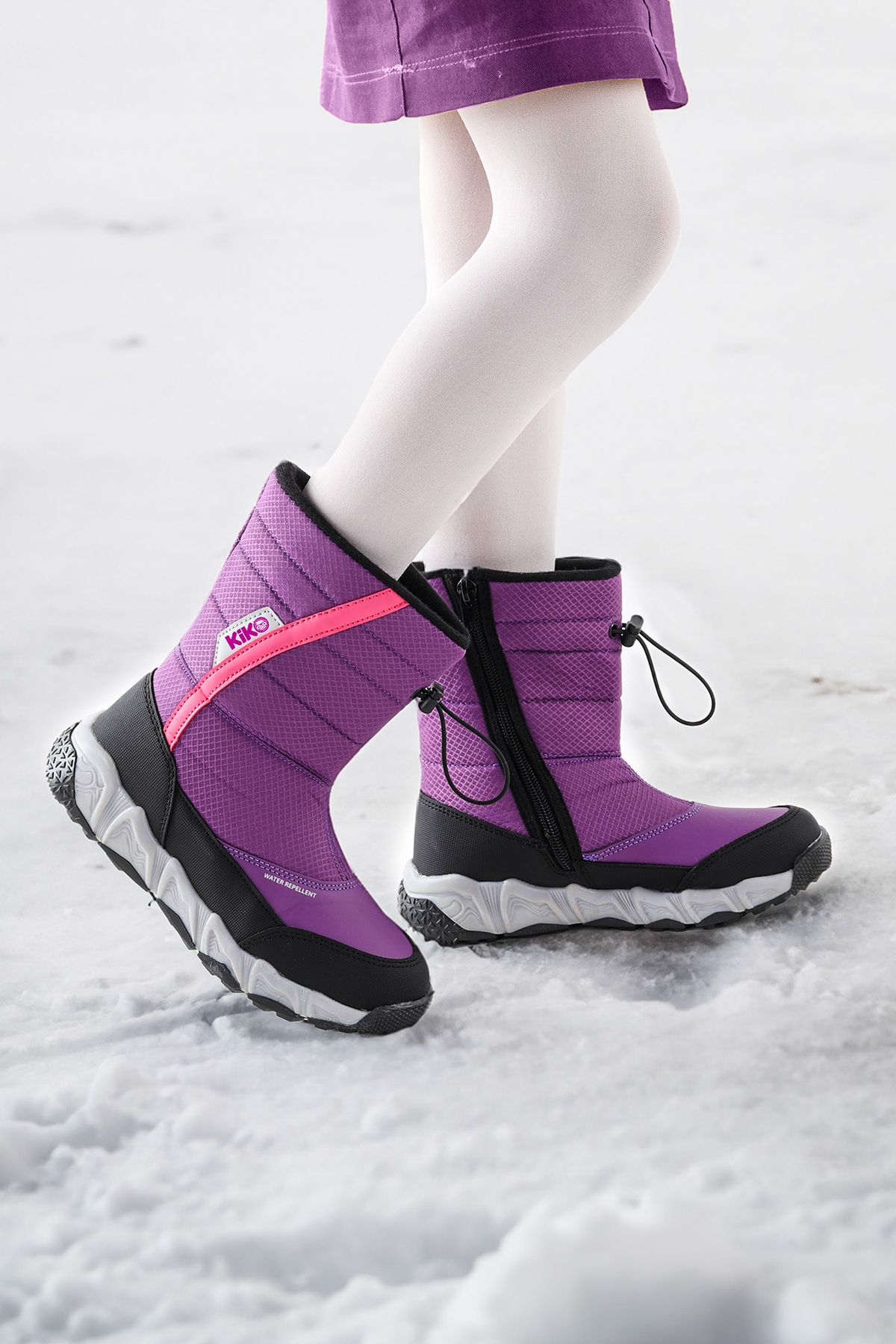 Kiko Kids Kız Çocuk Mor Kar Botu Suya Soğuğa Dayanıklı Termal Astarlı Fermuarlı Kar Botu Ayakkabı Molina