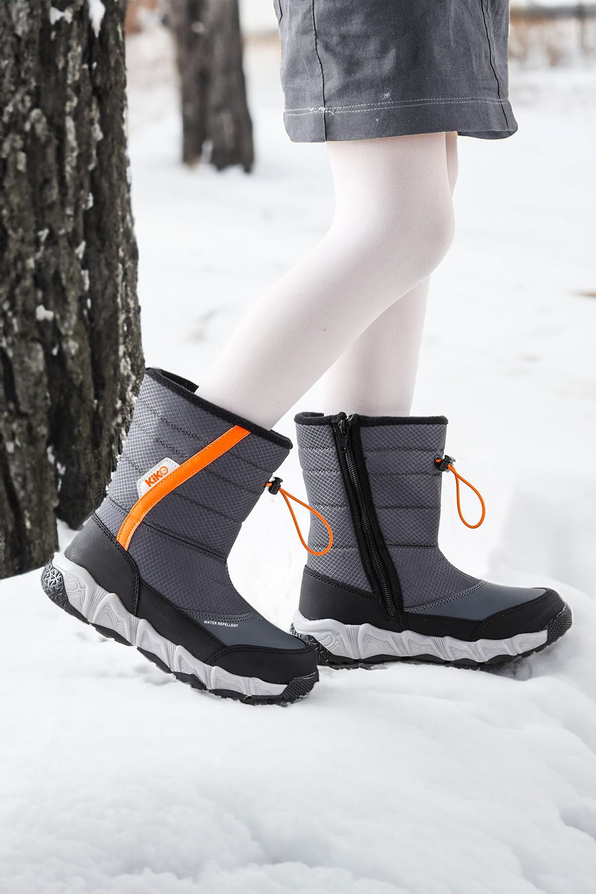 Kiko Kids Kız Erkek Çocuk Füme Kar Botu Suya Soğuğa Dayanıklı Termal Astarlı Fermuarlı Bot Ayakkabı Molina