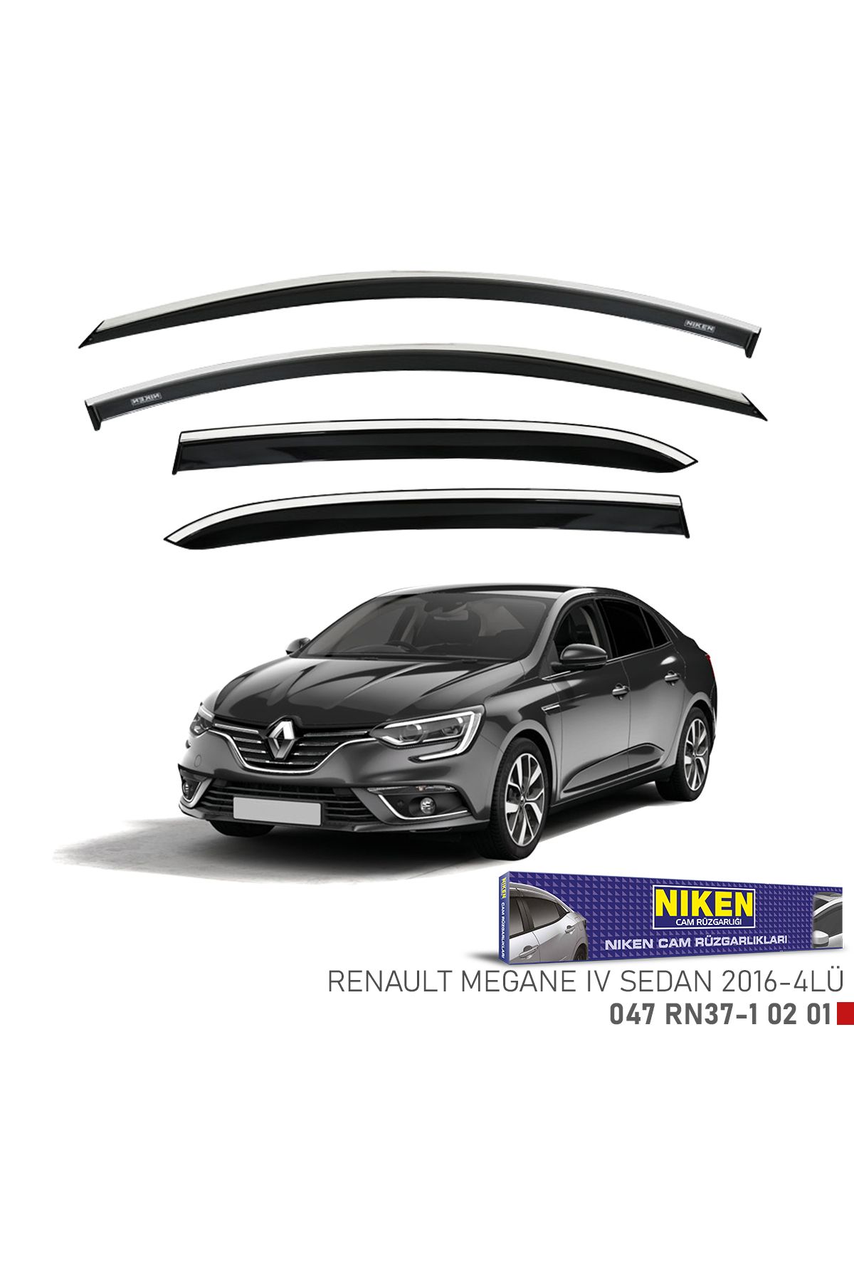 REPLAX Renault Megane 4 2016 Sonrası Sedan Kromlu Cam Rüzgarlığı 4Lü