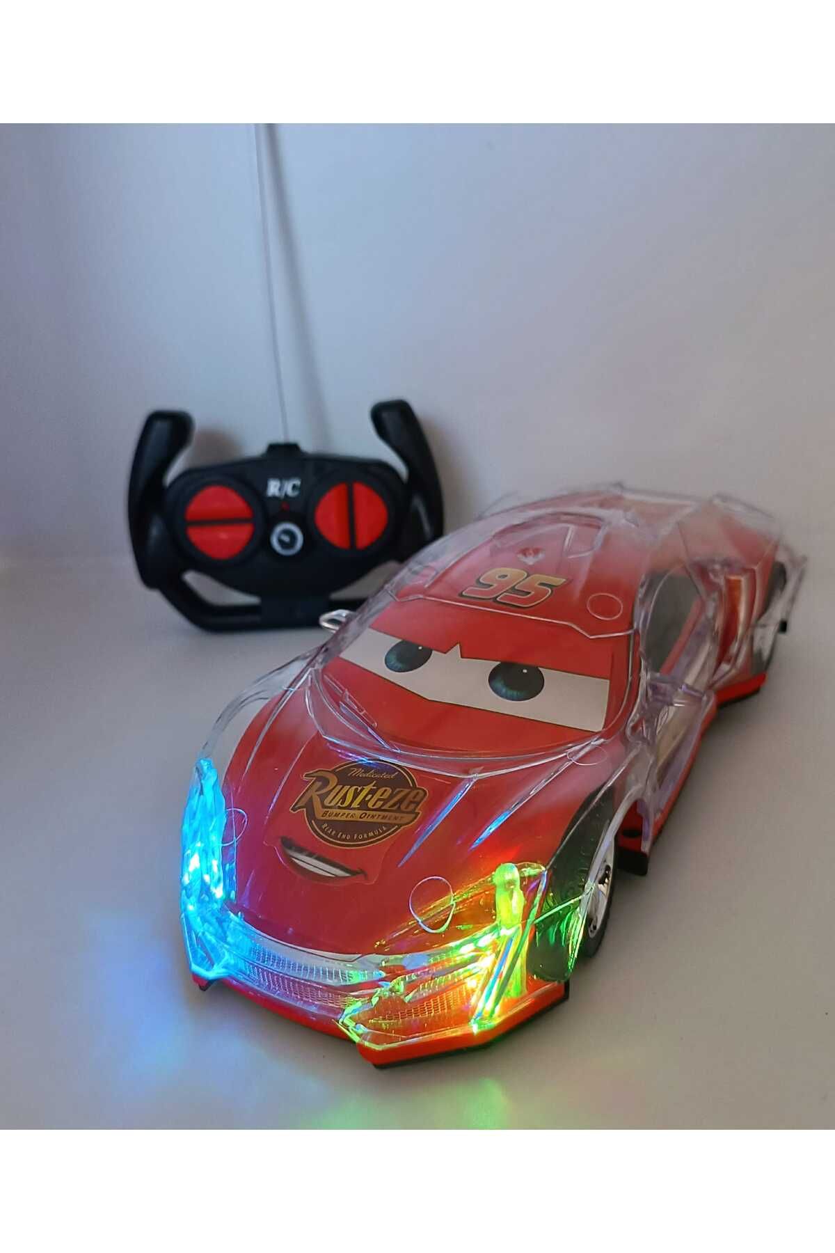 LRS STORE Uzaktan Kumandalı Araba Disko Işıklı Süper Kaplama Kırmızıı Şimşek Mcqueen Cars