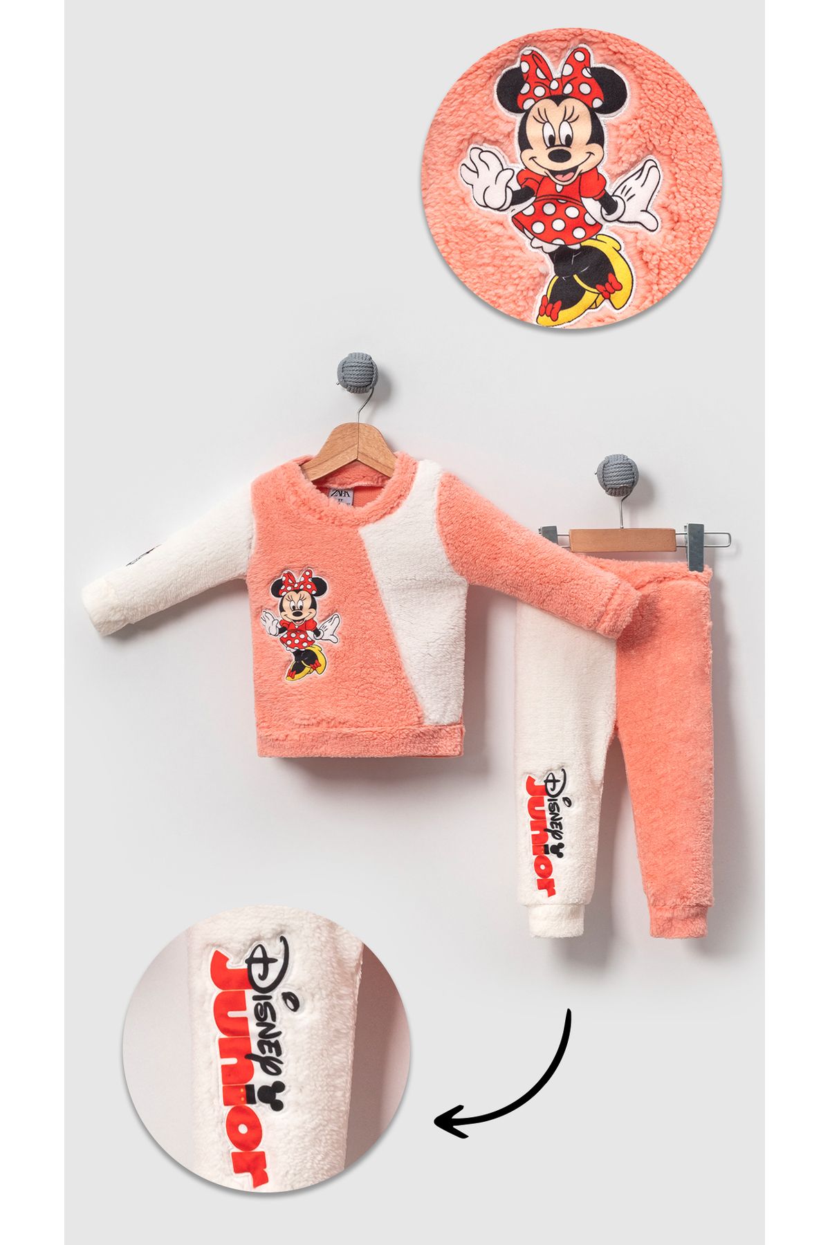 Bubito Mickey Mouse Görselli Kışlık Welsoft Bebek Çocuk Alt Üst Takım-Somon