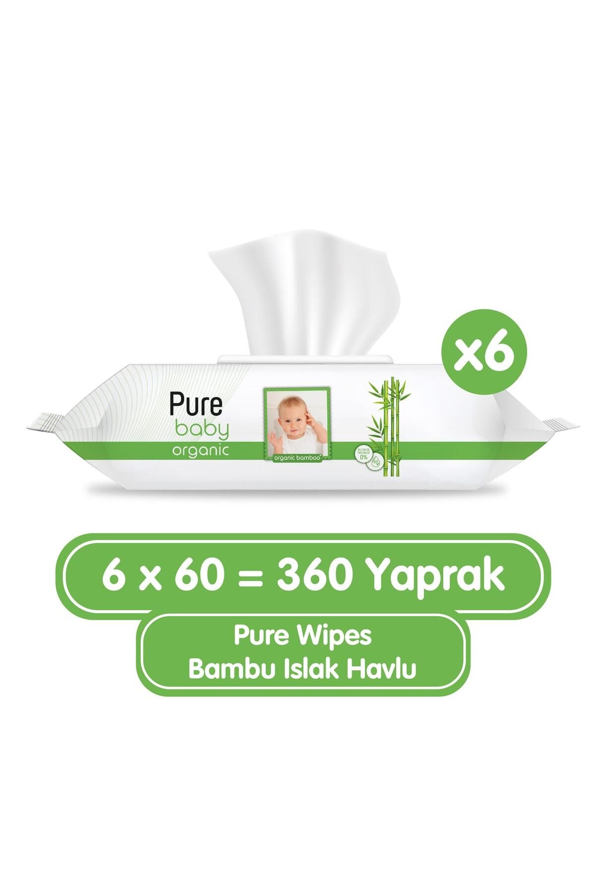 Pure Baby Organik Bambu Özlü Islak Havlu 6×60 (360 Yaprak)
