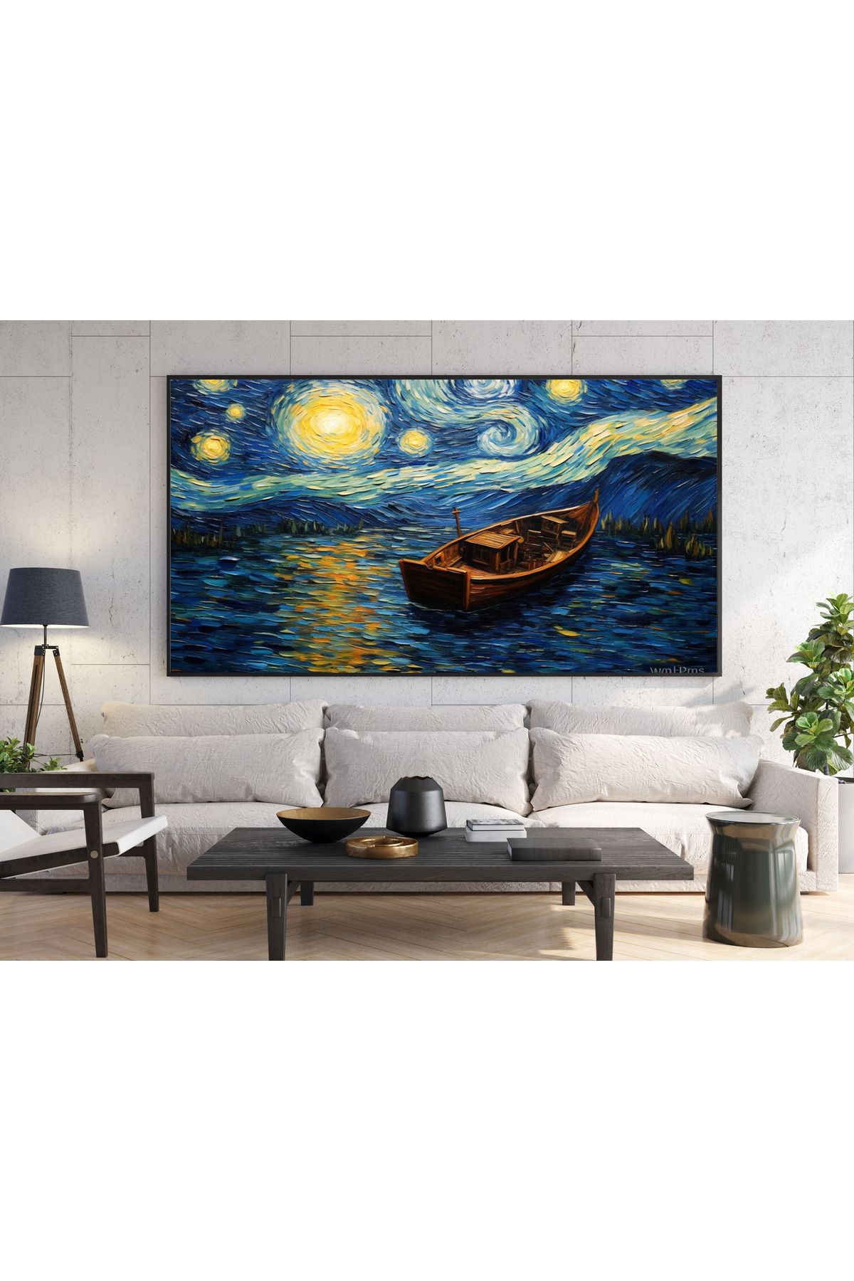 arzuönler Van Gogh Yıldızlı Gece ve Kayık Kanvas Tablo