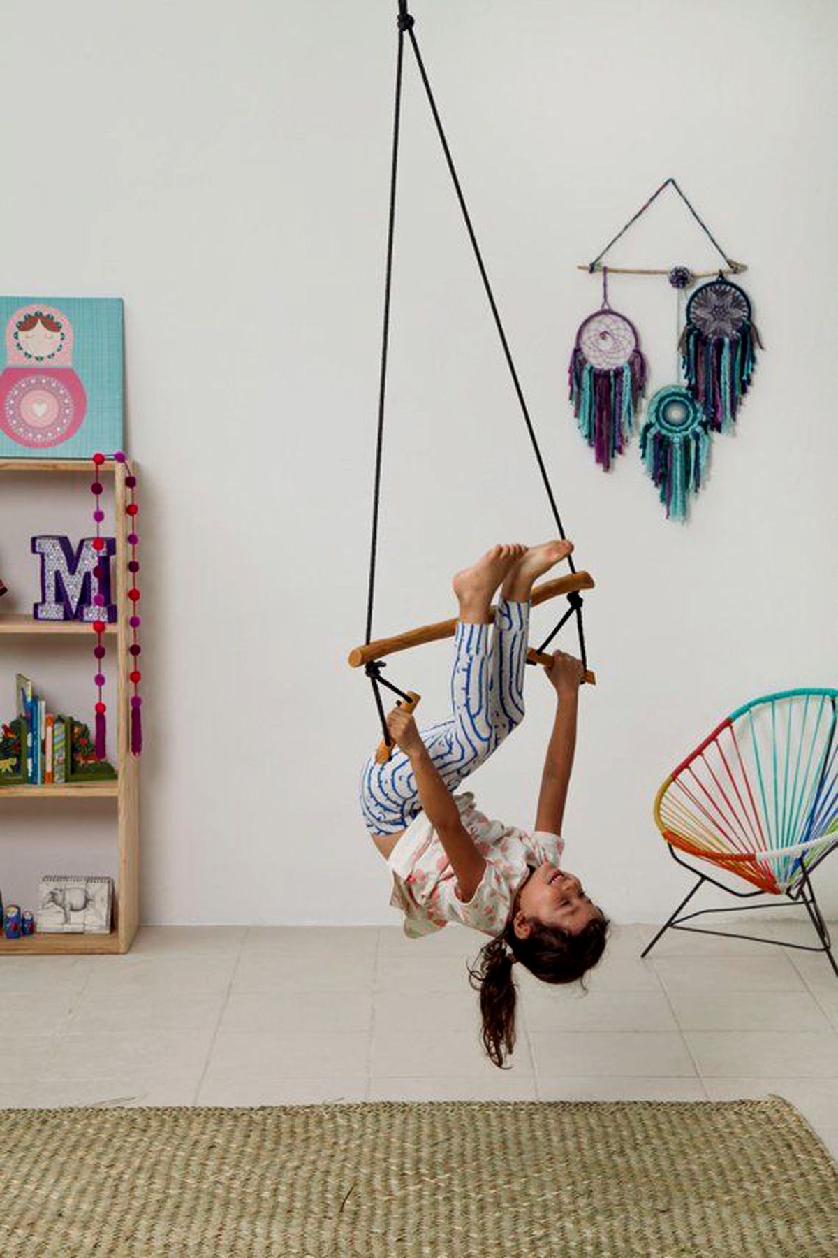 Nurnivus Trapez Ahşap Duyusal Salıncak Çocuk Egzersiz Aktivite Jimnastik Yoga Gelişim Salıncağı