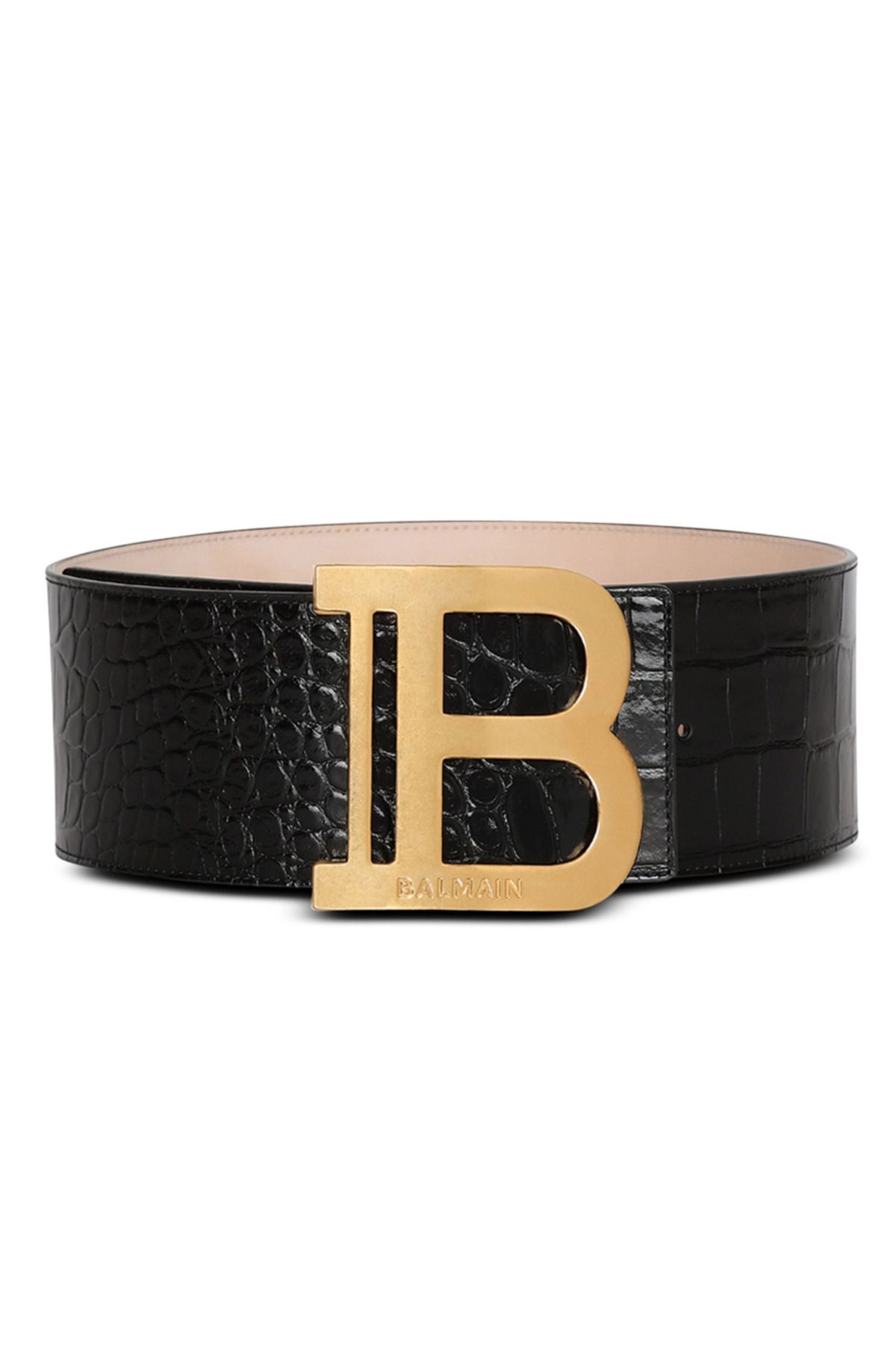 BALMAIN Leather Croc-Embossed Logo Belt