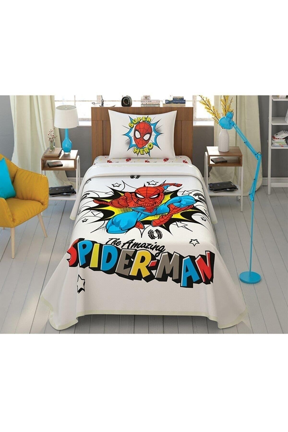 Taç Spiderman Süper Hero 120x200cm Queen Tek Kişilik Pike Takımı