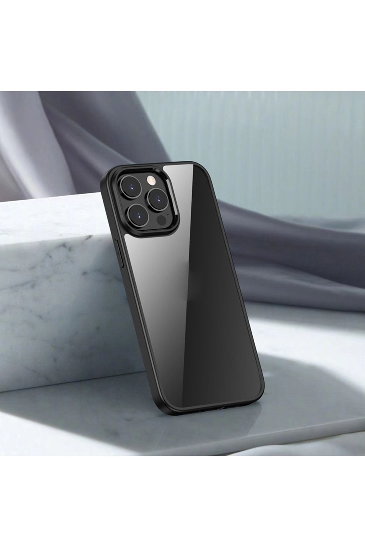 Fibaks Apple iPhone 15 Pro Kılıf Kamera Çıkıntılı Kenarı Renkli Arkası Şeffaf Hassas Butonlu Kapak