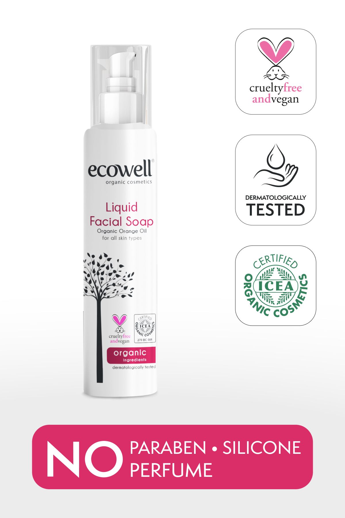 Ecowell Yüz Temizleme Sabunu, Organik & Vegan Sertifikalı, pH & Sebum Dengeleyici, Makyaj Temizleyici, 200ml