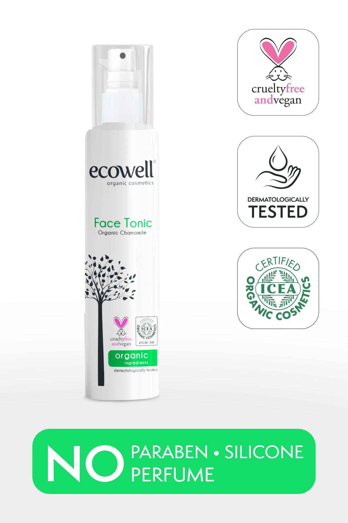 Ecowell Yüz Toniği, Organik & Vegan Sertifikalı, pH & Sebum Dengeleyici Ferahlatıcı Gözenek Arındırıcı 200ml
