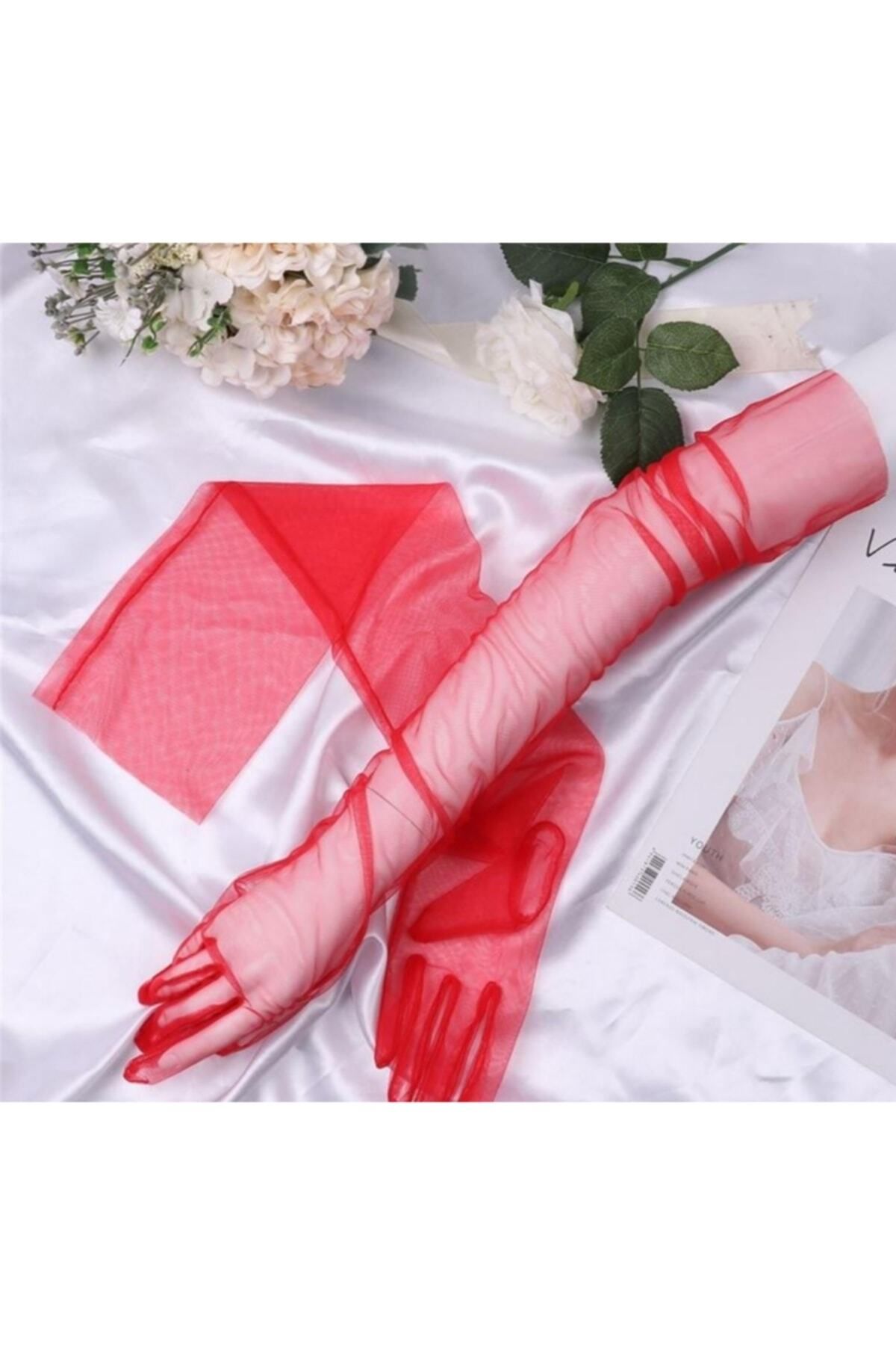 Hobigram Düğün Nikah Ürünü Bella Abiye Eldiven Uzun Nar Çiçeği