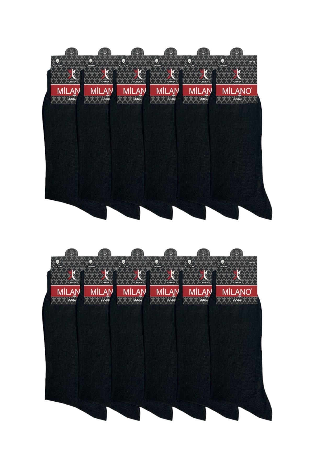 Milano Çorap 12'li Süper Ekonomik Erkek Pamuklu Düz Siyah Çorap, Uzun Desensiz Pamuklu Çorap (12 ÇİFT)