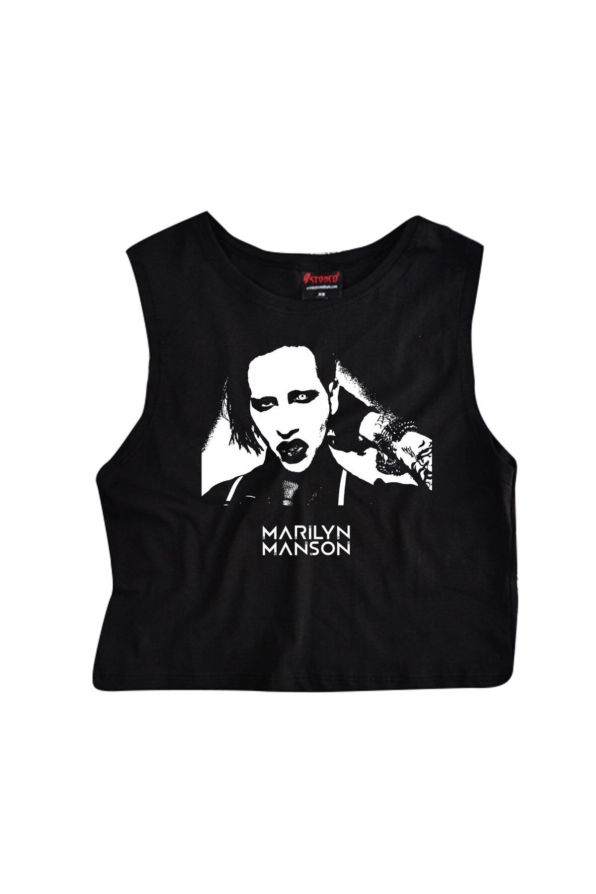 fame-stoned Marilyn Manson Baskılı Göbek Üstü-yarım T-shirt