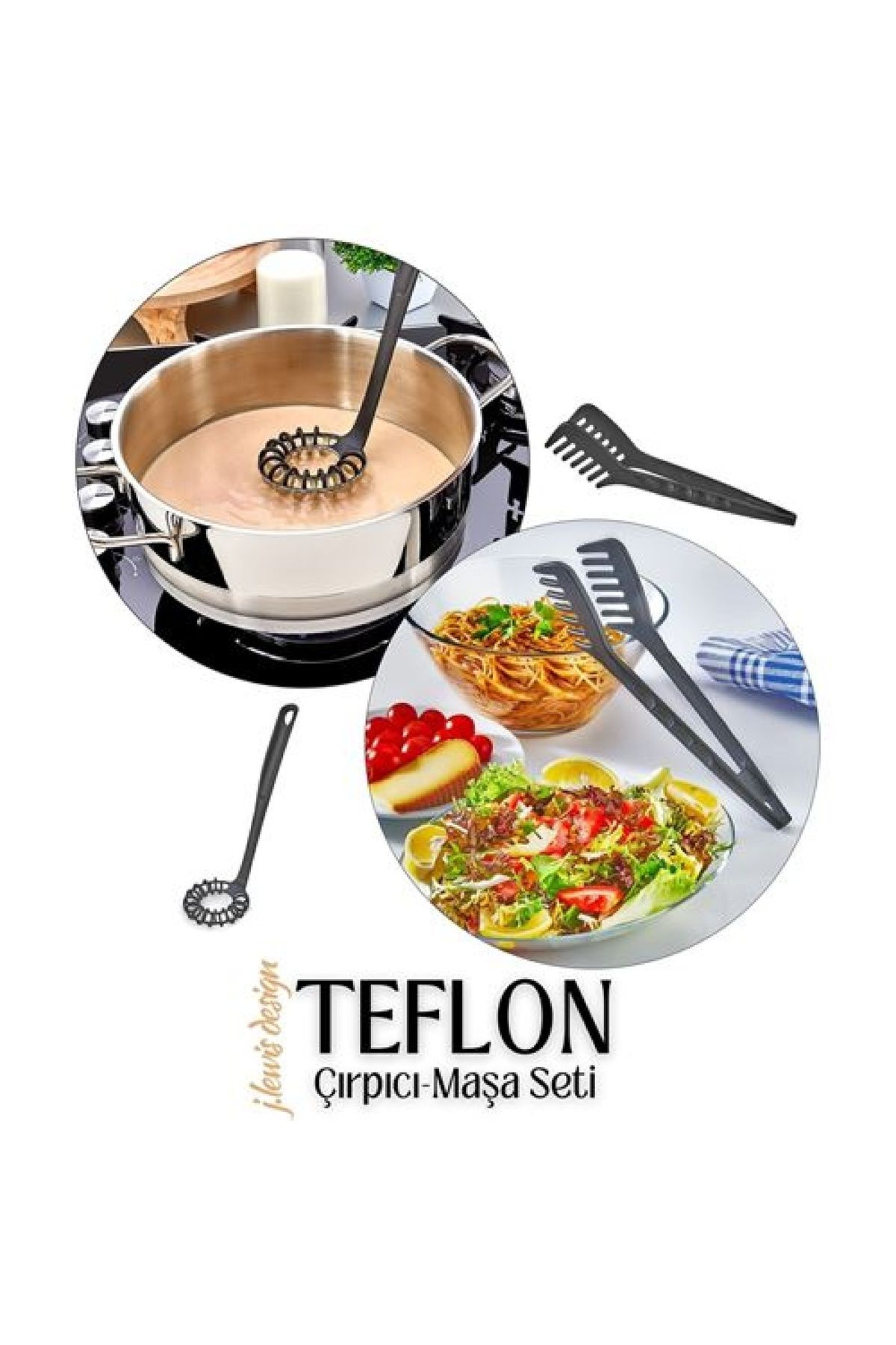 Transformacion 2 li Teflon Spiral Çırpıcı Maşa Seti J.Lewis Design 718843