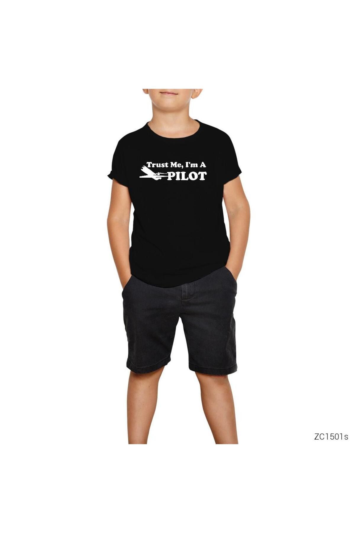 Genel Markalar Trust Me I am Pilot Siyah Çocuk Tişört
