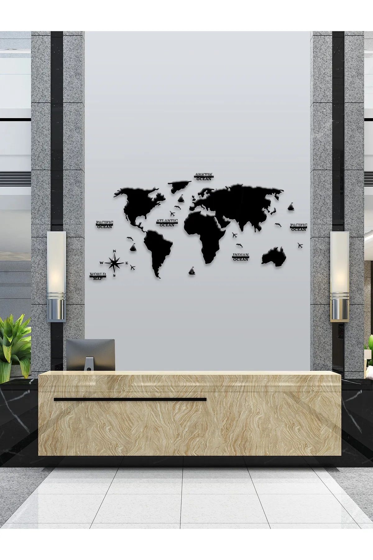 exalted hawk 2d Siyah Dünya Haritası Duvar Dekorasyonu