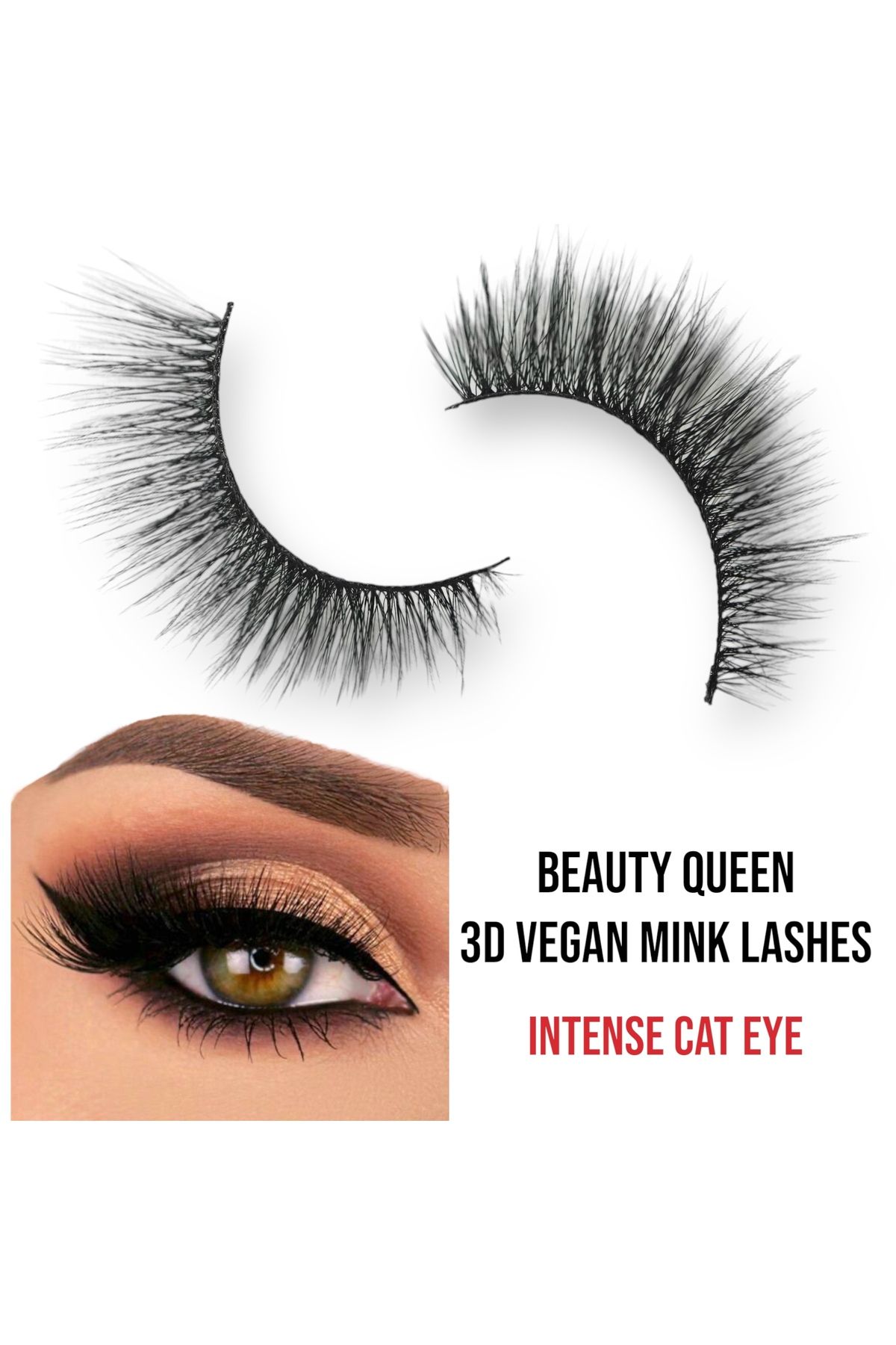 EDA LUXURY BEAUTY Beauty Queen 3d Faux Mink Takma Kirpik Yoğun Hacimli Uzun Çekik Cat Eye Vegan Fake Eyelashes
