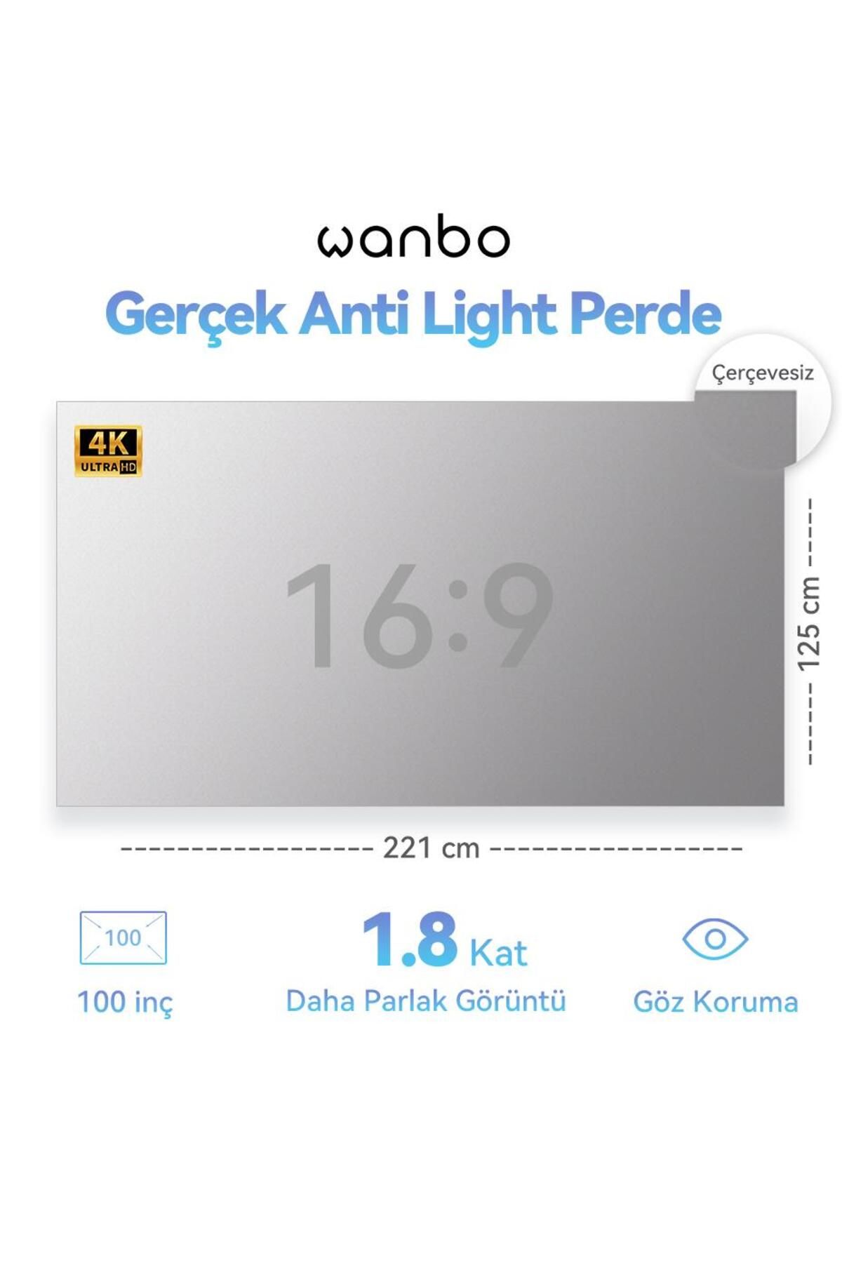 wanbo 100 inç Anti-Light Projeksiyon Perdesi 221x125 cm