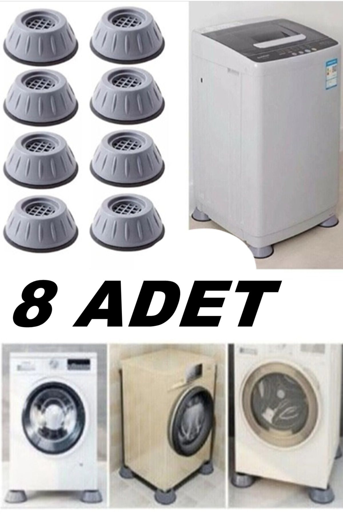 Kitchen Beauty 8 Adet Beyaz Eşya Altlığı Ayağı Çamaşır Bulaşık Makinası Buzdolabı Yükseltici Titreşim Önleyici